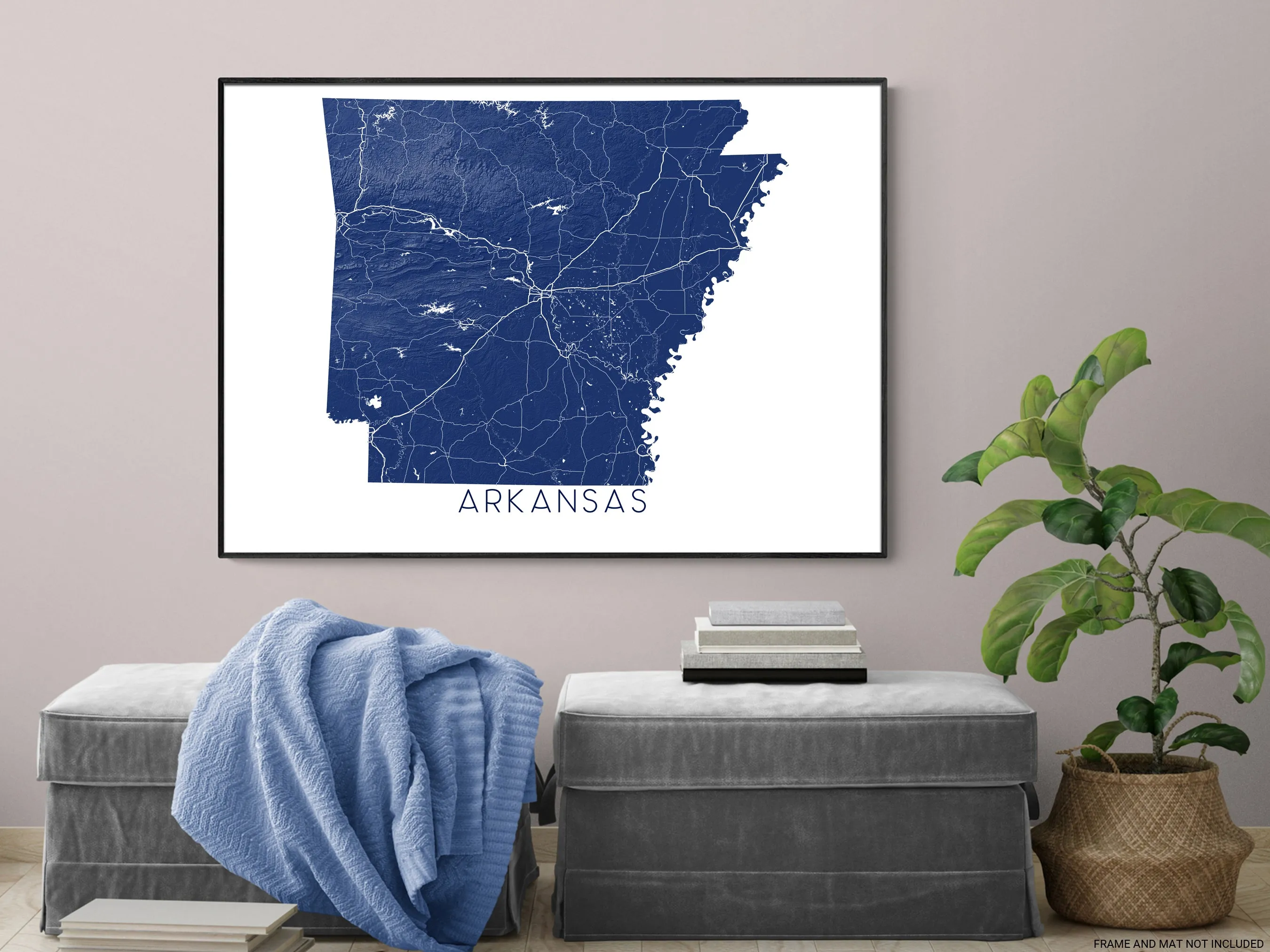 Arkansas Map Print Poster - Topographic Map of AR State Wall Art Road Maps, Little Rock