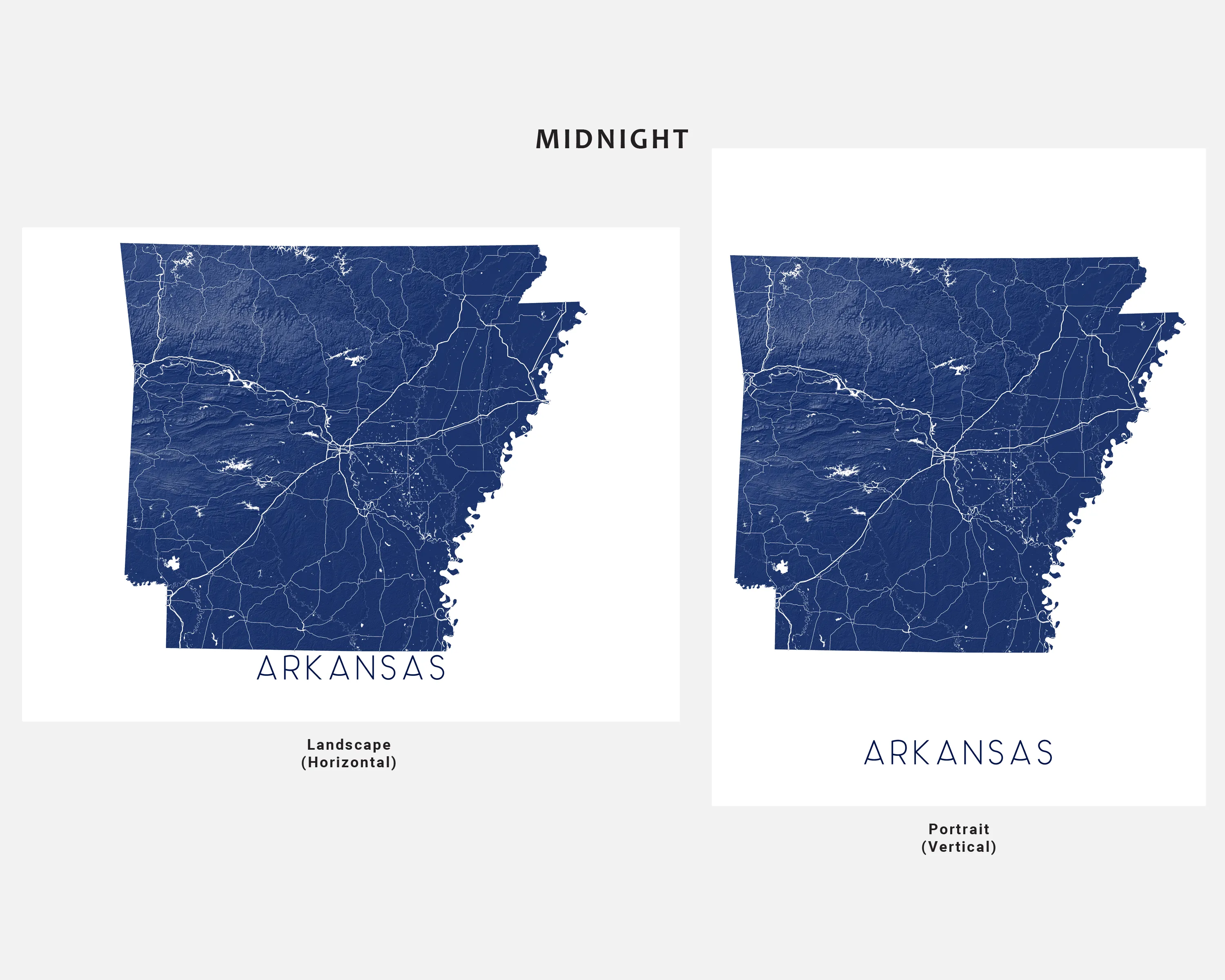 Arkansas Map Print Poster - Topographic Map of AR State Wall Art Road Maps, Little Rock