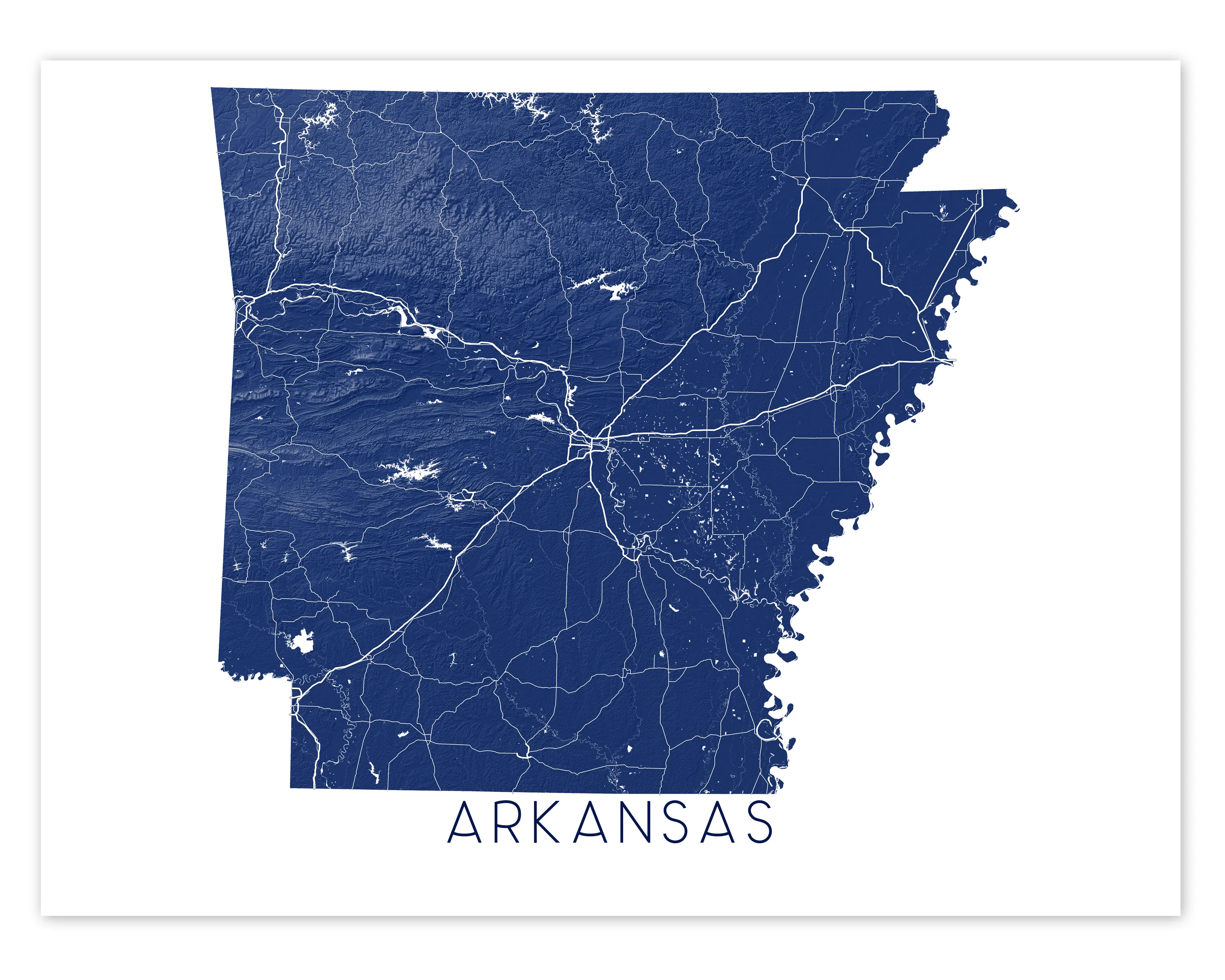 Arkansas Map Print Poster - Topographic Map of AR State Wall Art Road Maps, Little Rock
