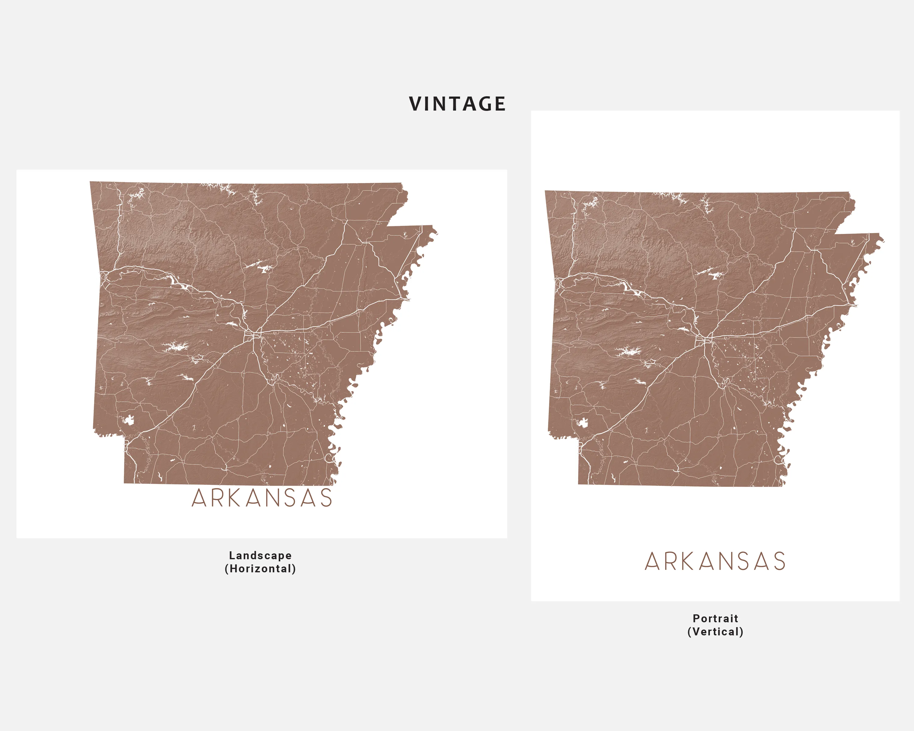Arkansas Map Print Poster - Topographic Map of AR State Wall Art Road Maps, Little Rock
