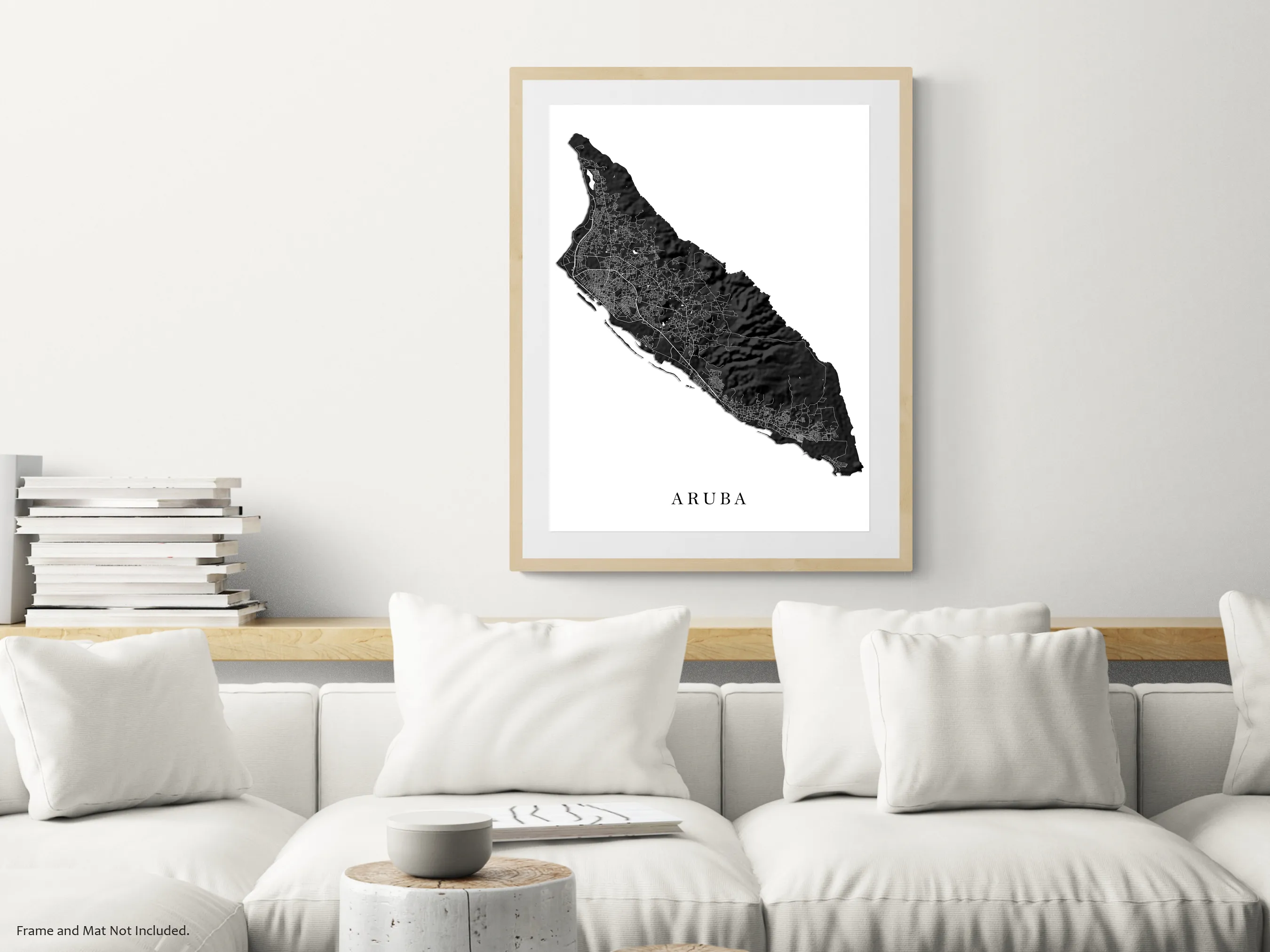 Aruba Map Print Poster, Black and White Topographic Caribbean Island Wall Art Prints, Oranjestad