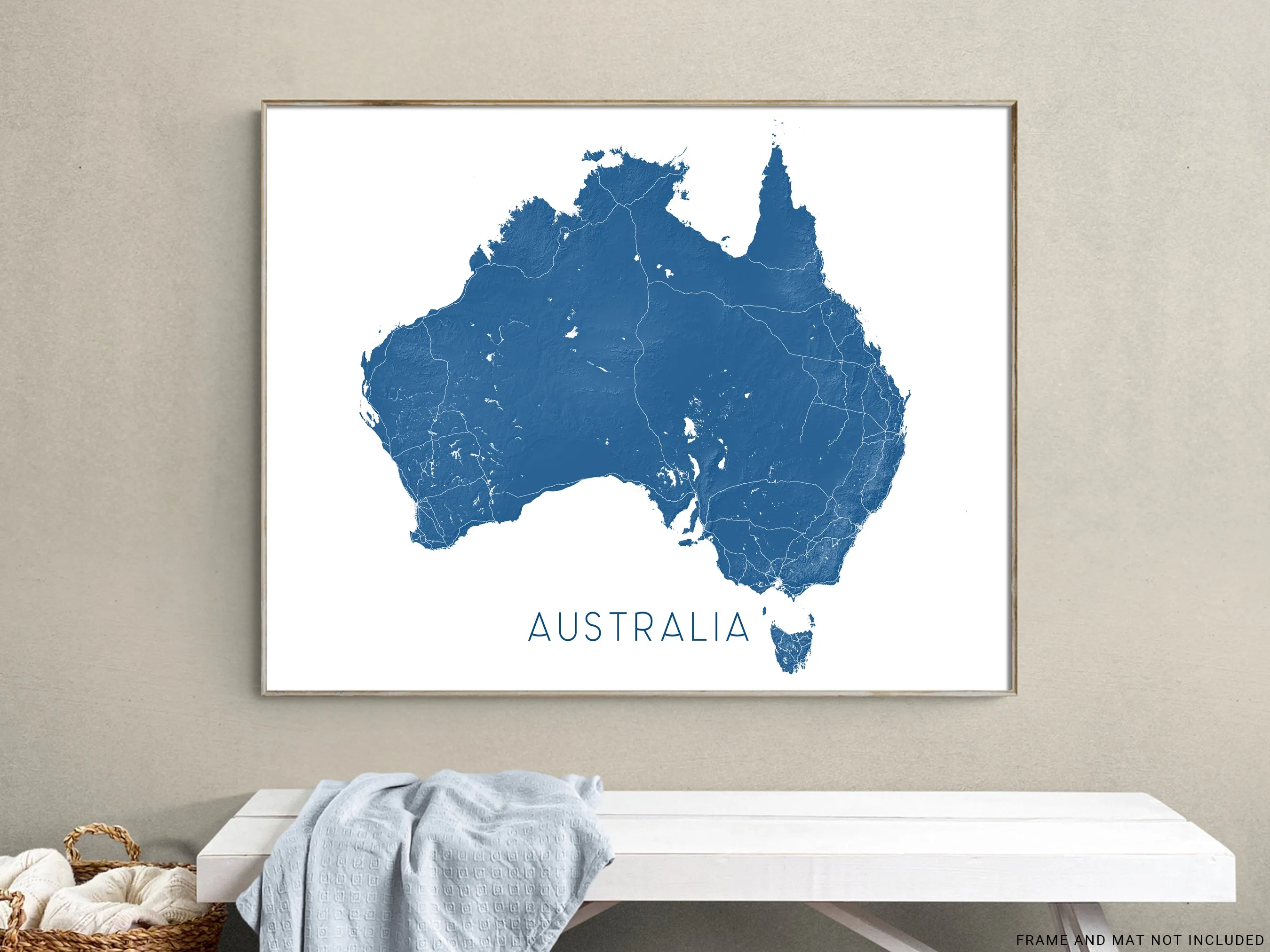 Australia Map Print - Map of Australia Wall Art Poster, Country Road Maps, Sydney Melbourne Brisbane Perth