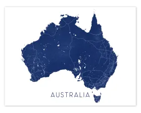 Australia Map Print - Map of Australia Wall Art Poster, Country Road Maps, Sydney Melbourne Brisbane Perth