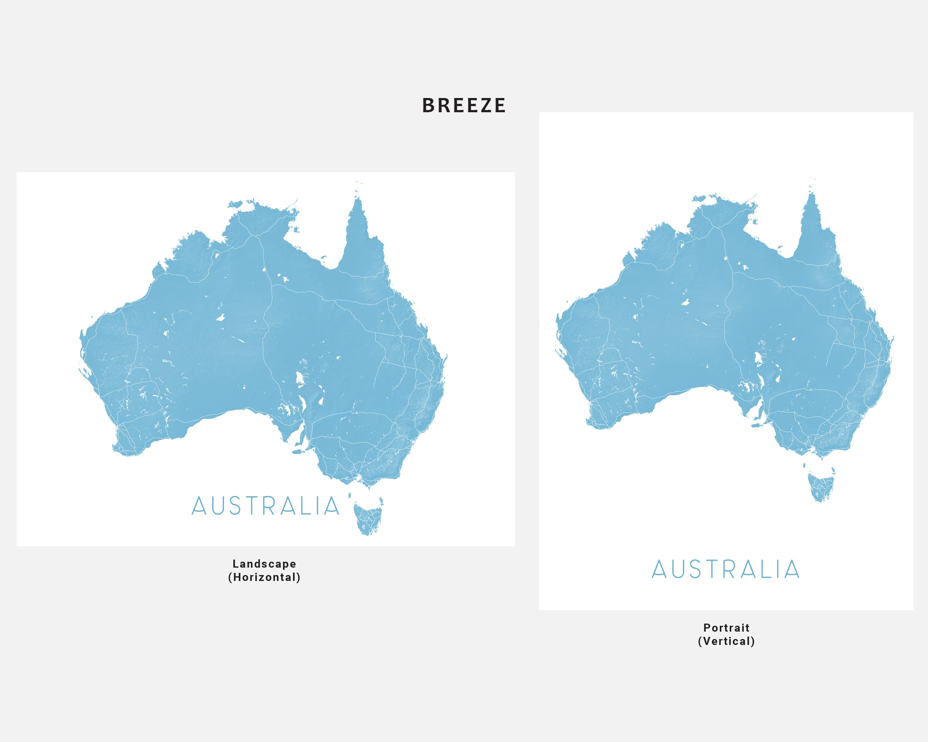 Australia Map Print - Map of Australia Wall Art Poster, Country Road Maps, Sydney Melbourne Brisbane Perth