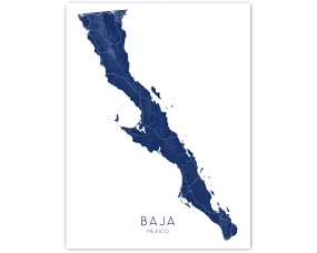 Baja Map - Baja Mexico Wall Art Print Poster, Topographic Baja California Sur Road Maps, Cabo San Lucas