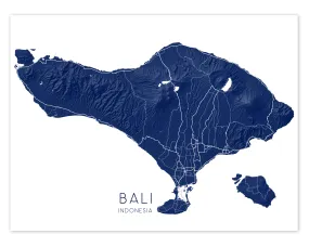 Bali Indonesia Map Print Poster, Balinese Island Maps, Indonesia Travel Wall Art Prints, Denpasar