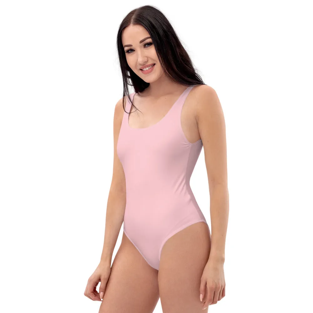 Ballet Pink One-Piece Swimsuit, Solid Color Pale Light Pink Women's Swimwear-Made in USA/EU/MX