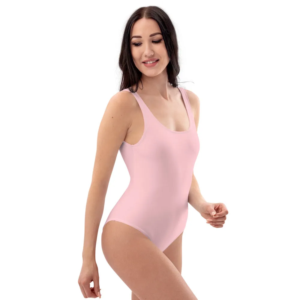 Ballet Pink One-Piece Swimsuit, Solid Color Pale Light Pink Women's Swimwear-Made in USA/EU/MX