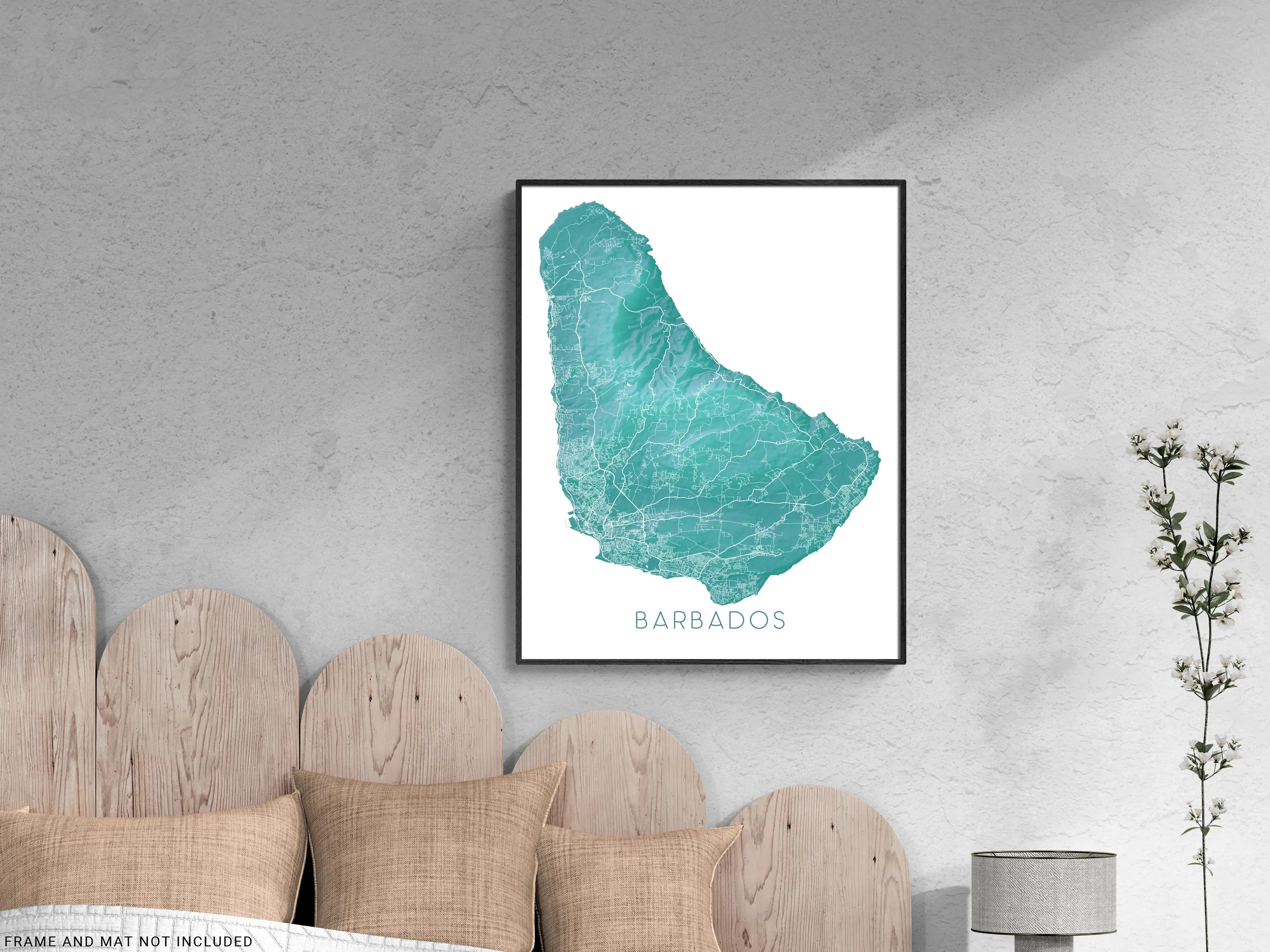 Barbados Map Wall Art Print, Turquoise Caribbean Island Poster Maps, Bridgetown