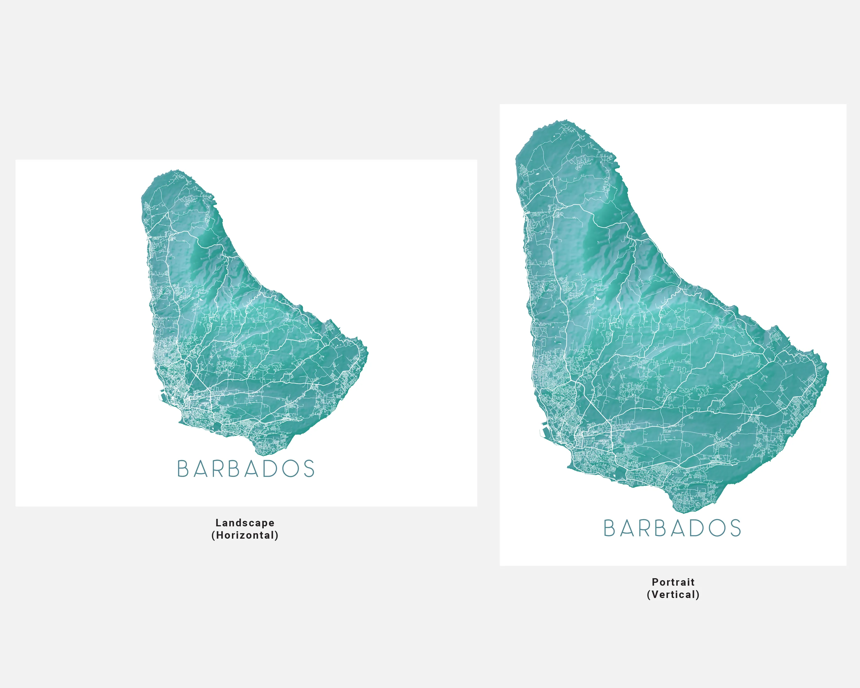 Barbados Map Wall Art Print, Turquoise Caribbean Island Poster Maps, Bridgetown