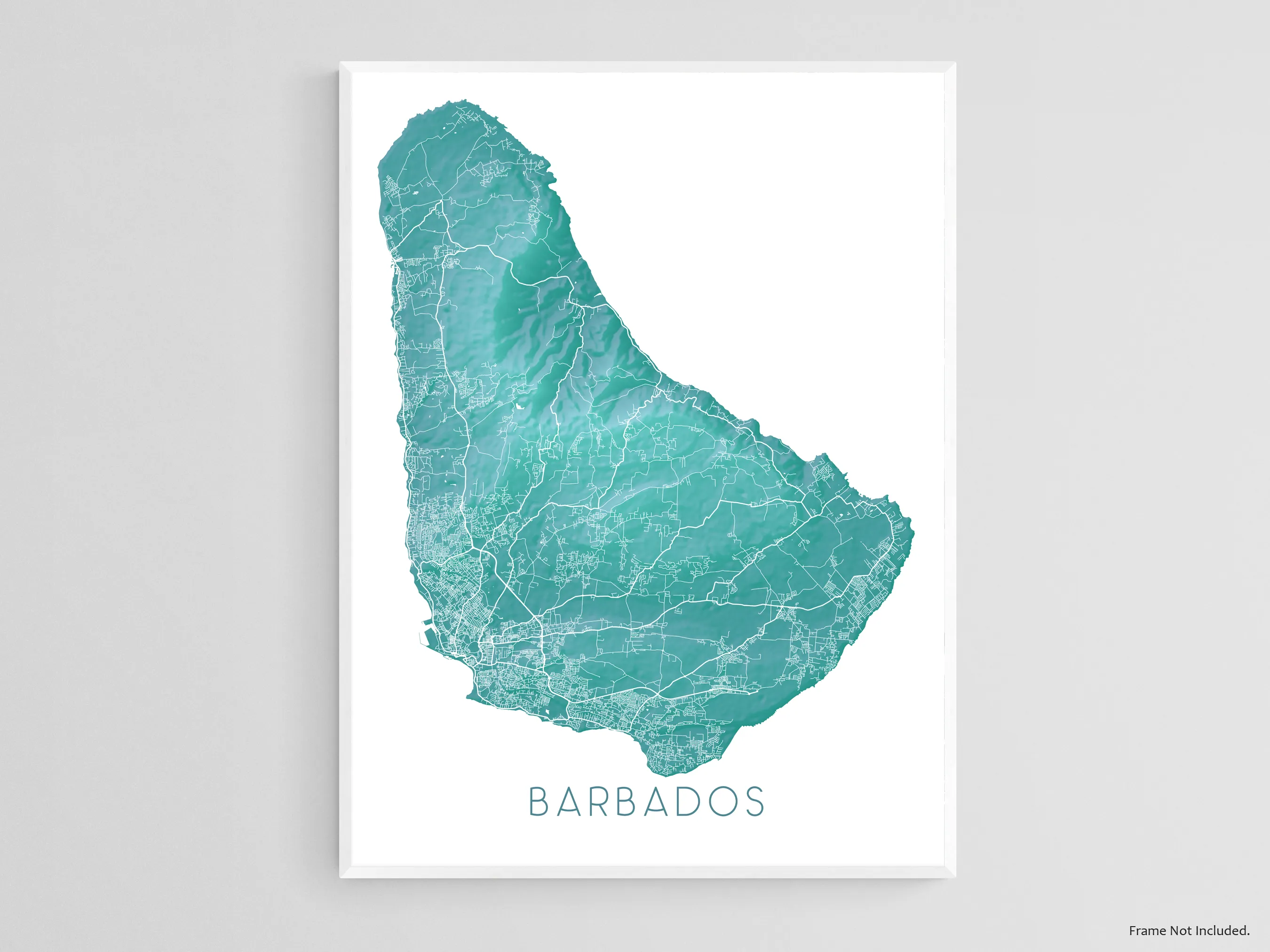 Barbados Map Wall Art Print, Turquoise Caribbean Island Poster Maps, Bridgetown