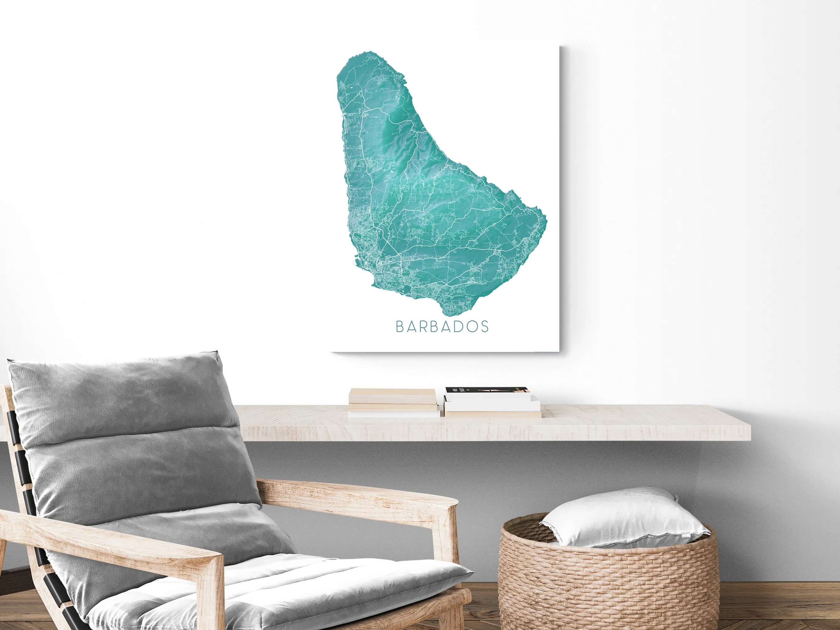 Barbados Map Wall Art Print, Turquoise Caribbean Island Poster Maps, Bridgetown