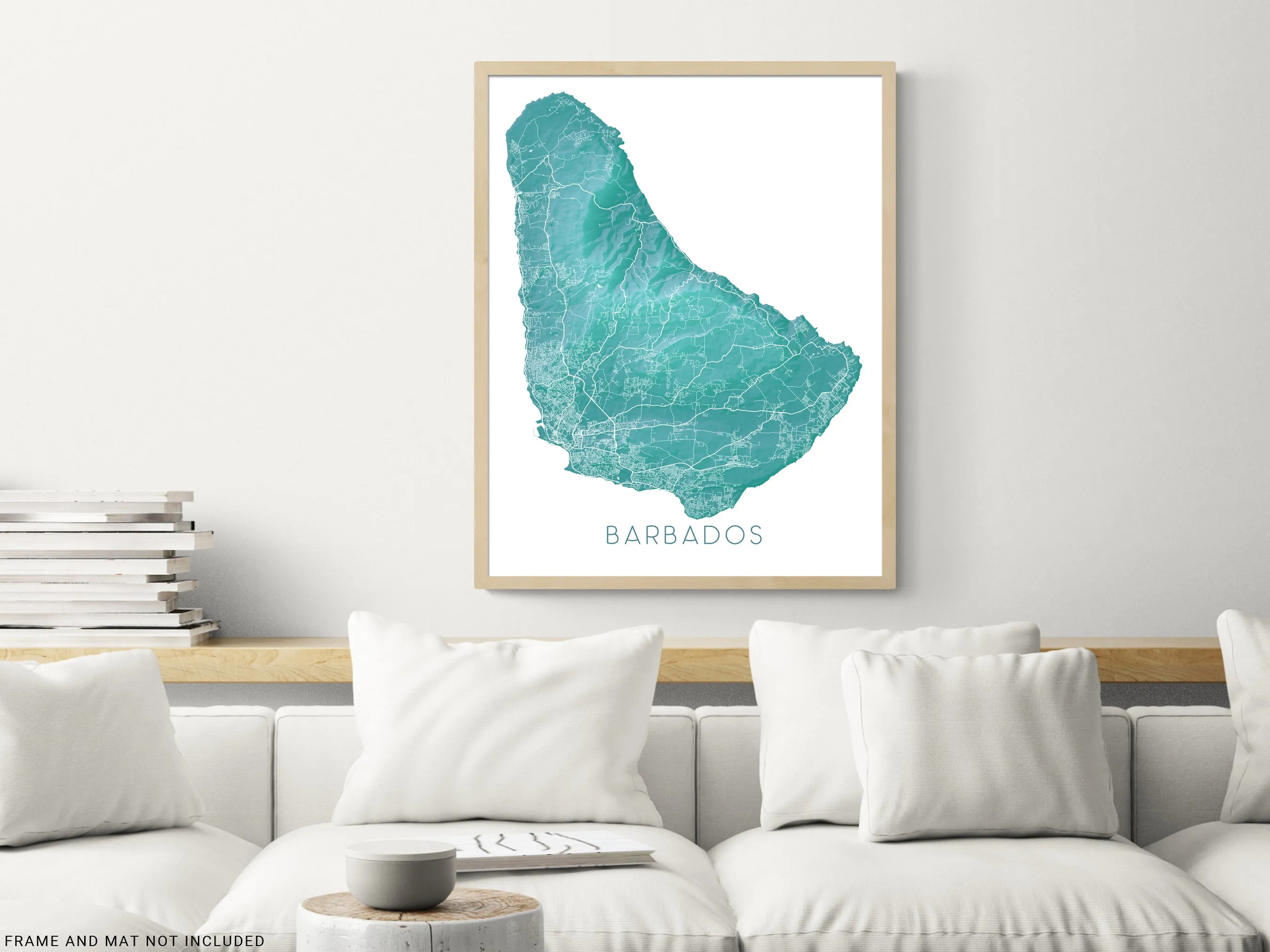 Barbados Map Wall Art Print, Turquoise Caribbean Island Poster Maps, Bridgetown