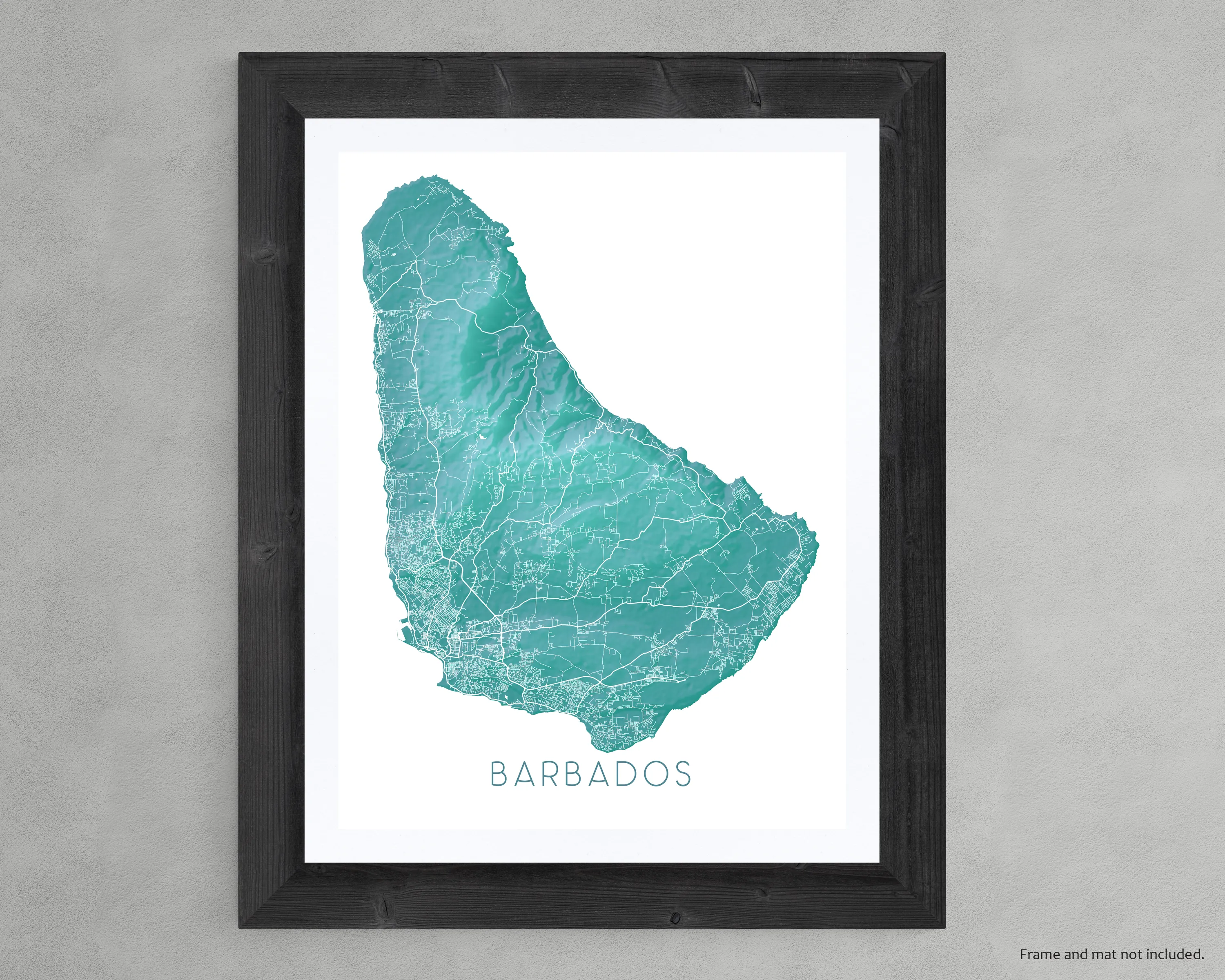 Barbados Map Wall Art Print, Turquoise Caribbean Island Poster Maps, Bridgetown