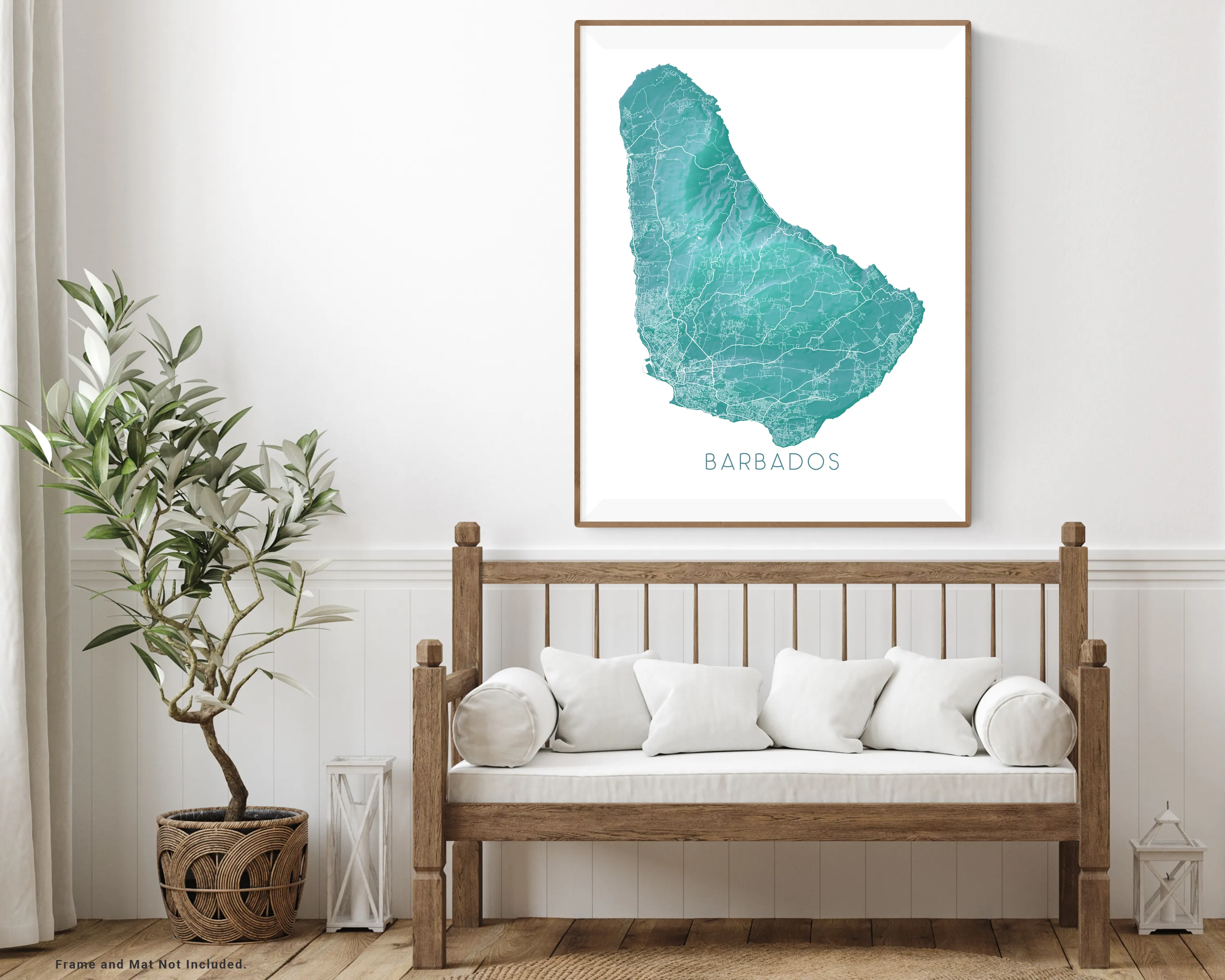Barbados Map Wall Art Print, Turquoise Caribbean Island Poster Maps, Bridgetown