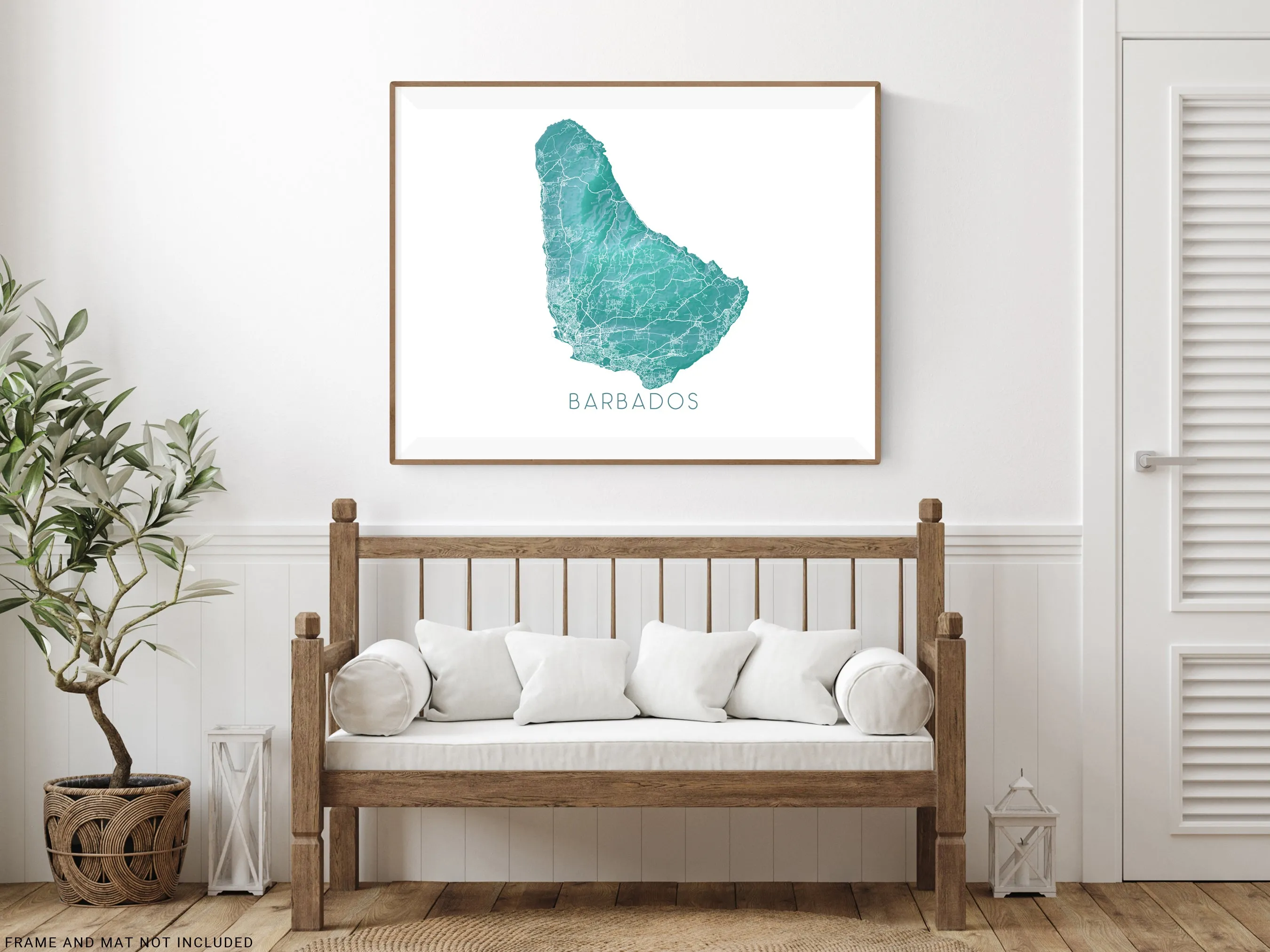 Barbados Map Wall Art Print, Turquoise Caribbean Island Poster Maps, Bridgetown