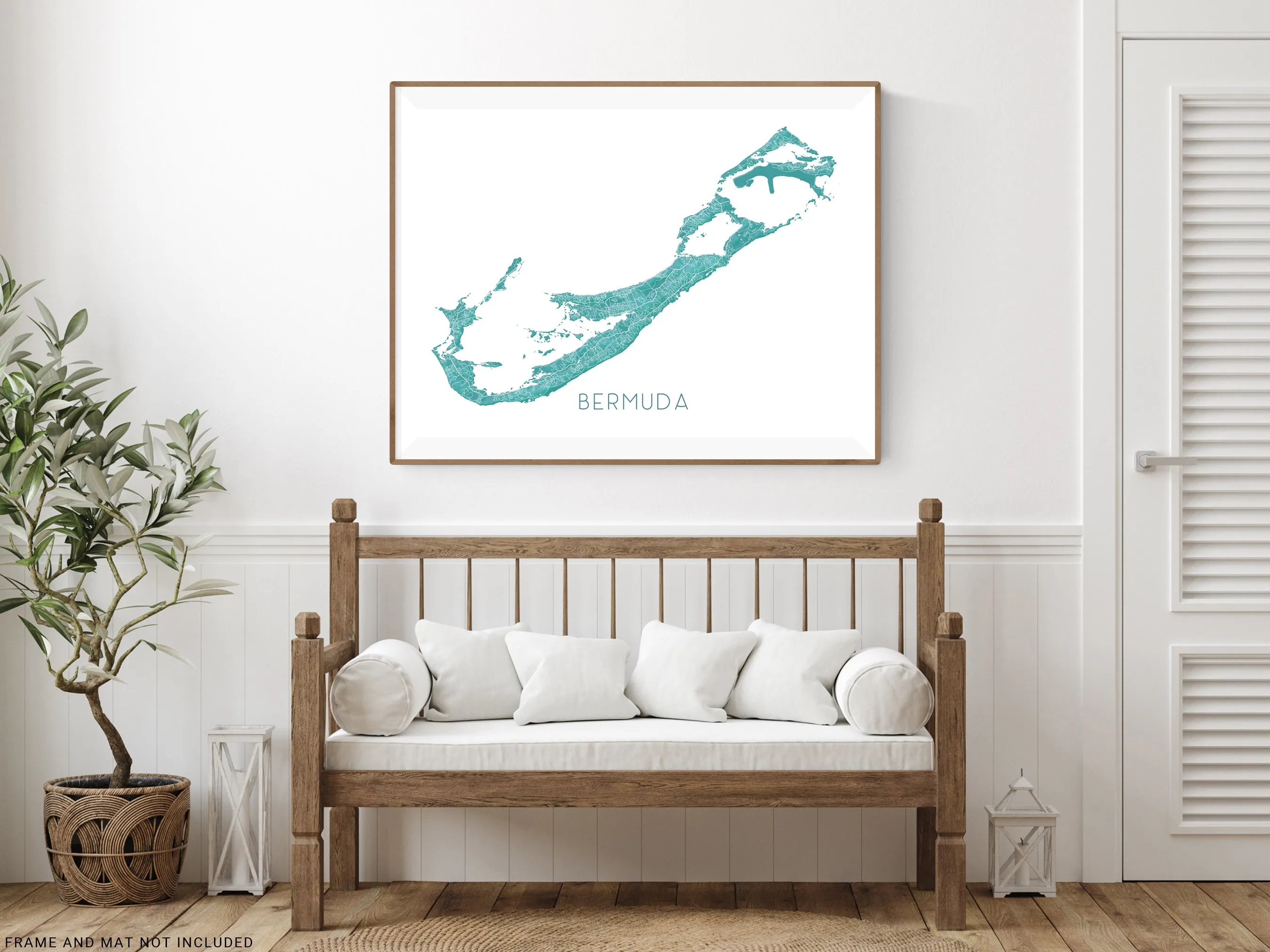 Bermuda Map Wall Art Print, Turquoise 3D Topographic North Atlantic Island Poster Maps