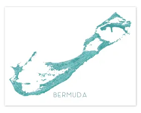 Bermuda Map Wall Art Print, Turquoise 3D Topographic North Atlantic Island Poster Maps