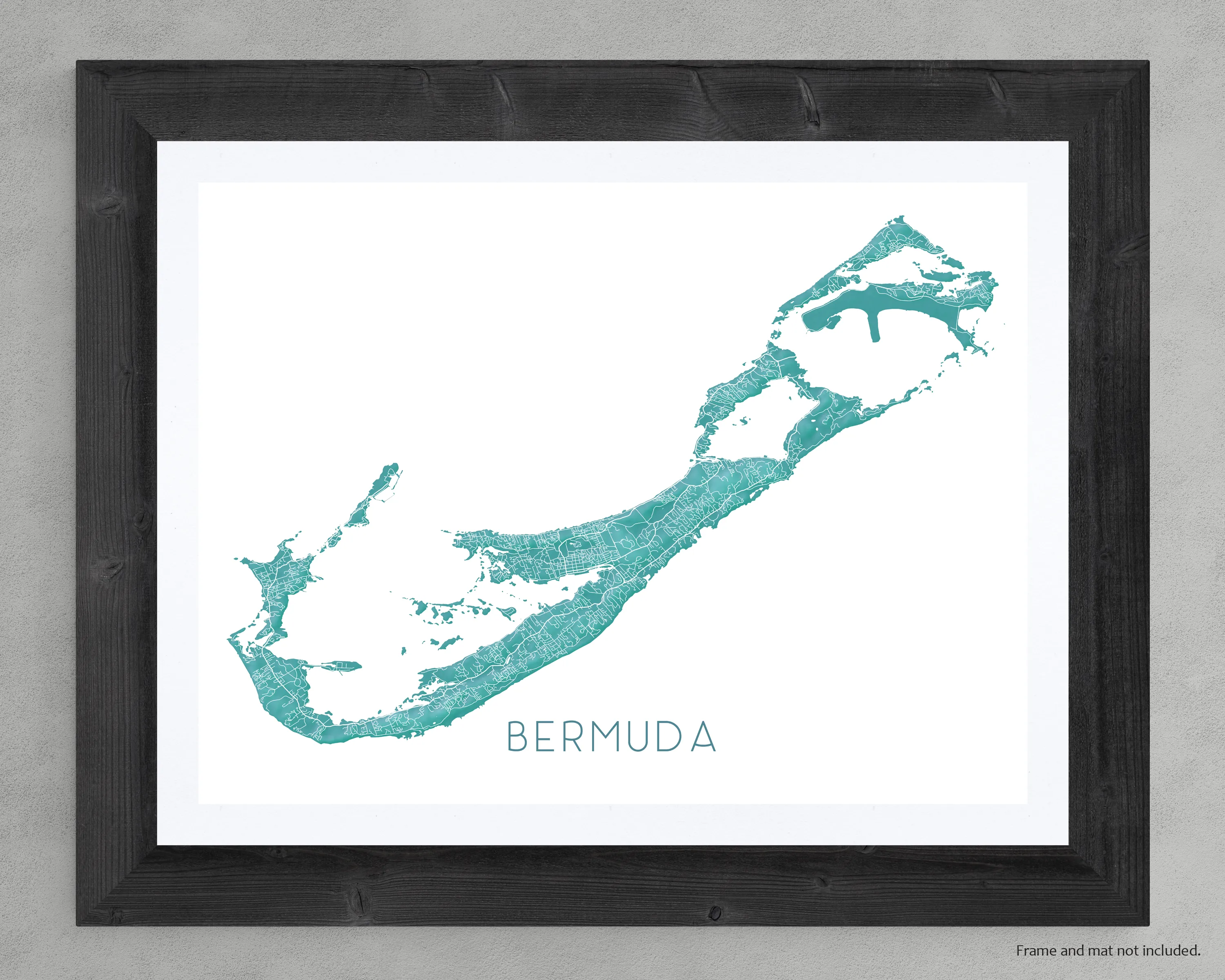 Bermuda Map Wall Art Print, Turquoise 3D Topographic North Atlantic Island Poster Maps