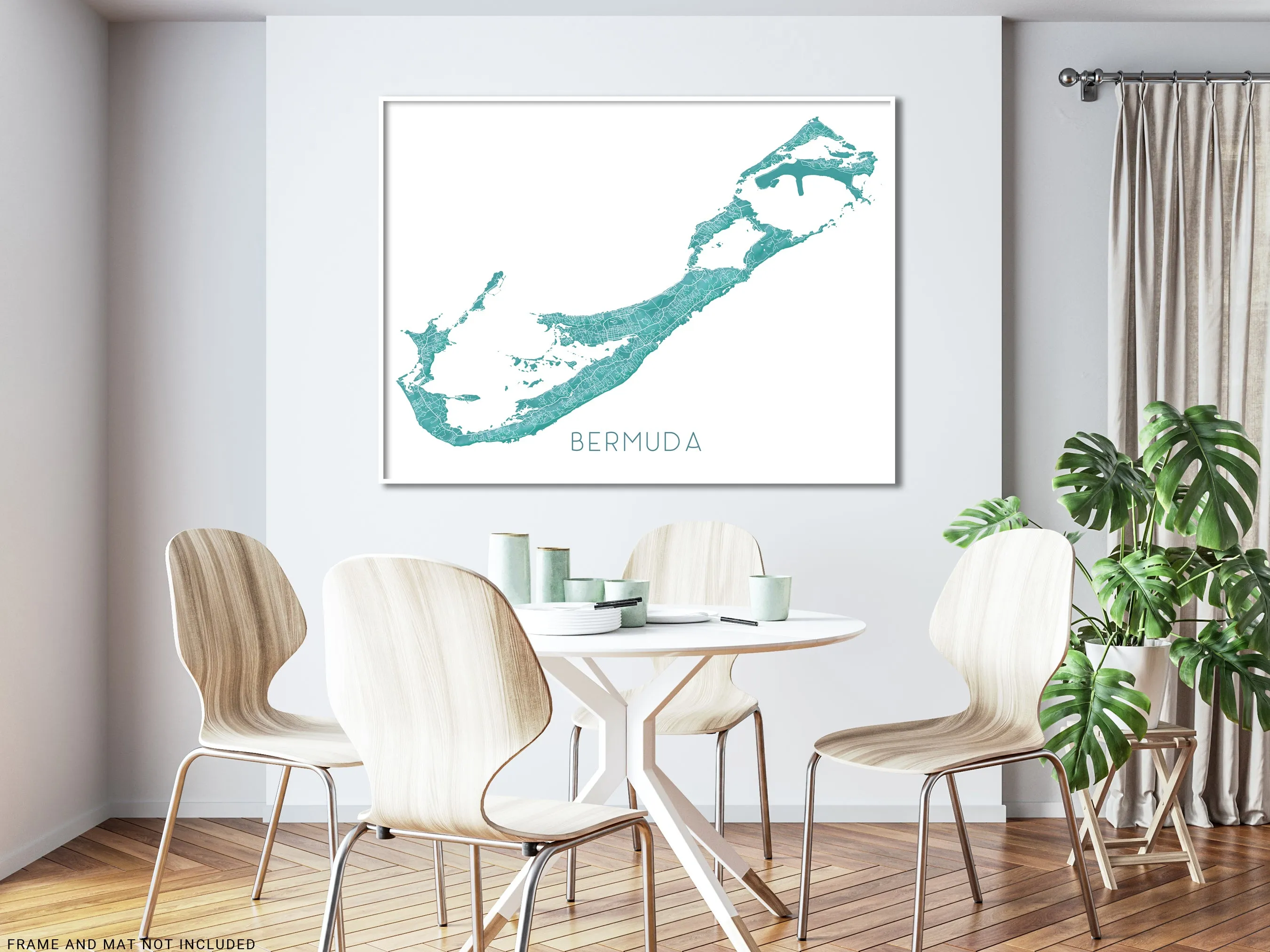Bermuda Map Wall Art Print, Turquoise 3D Topographic North Atlantic Island Poster Maps