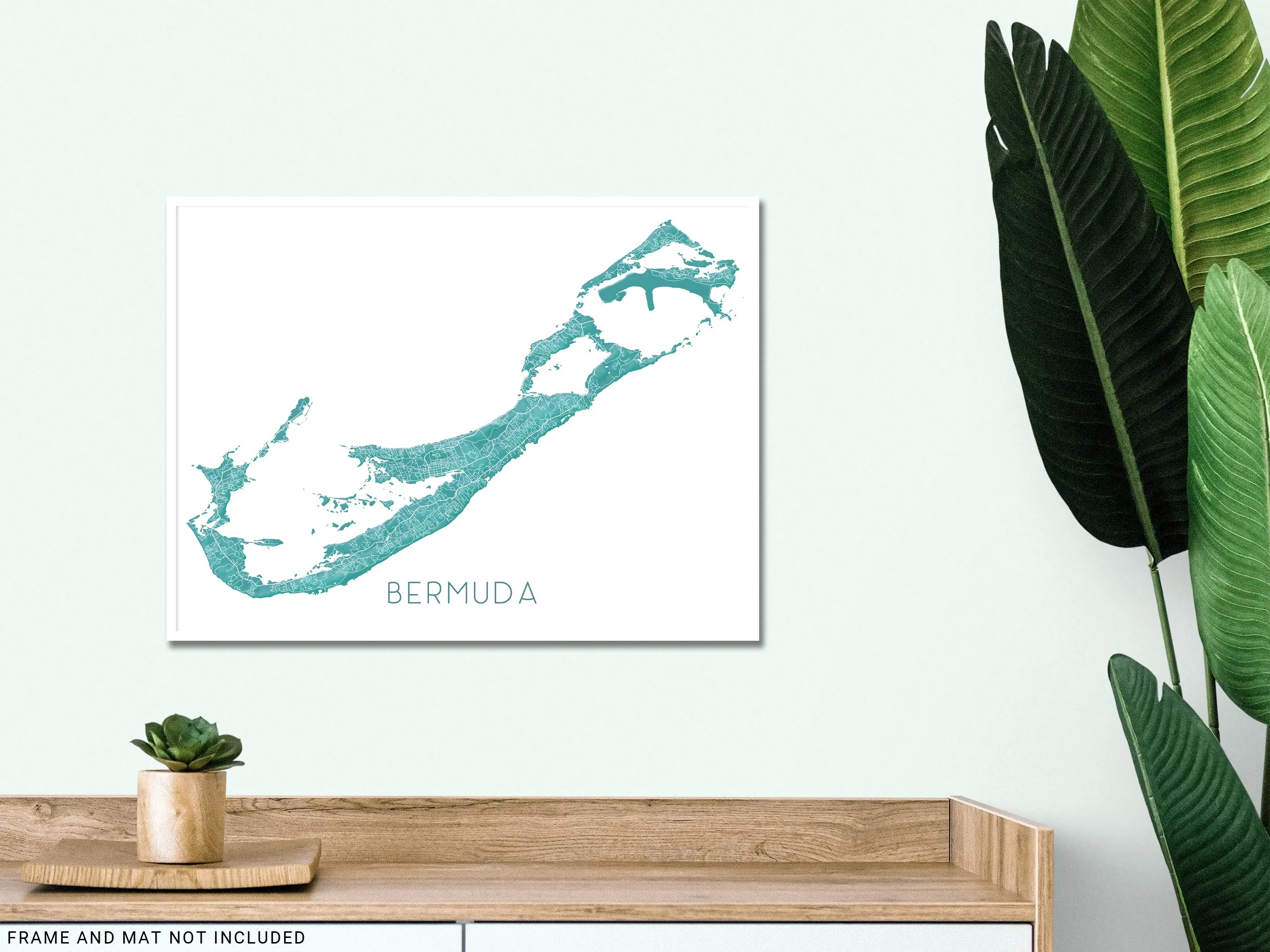 Bermuda Map Wall Art Print, Turquoise 3D Topographic North Atlantic Island Poster Maps