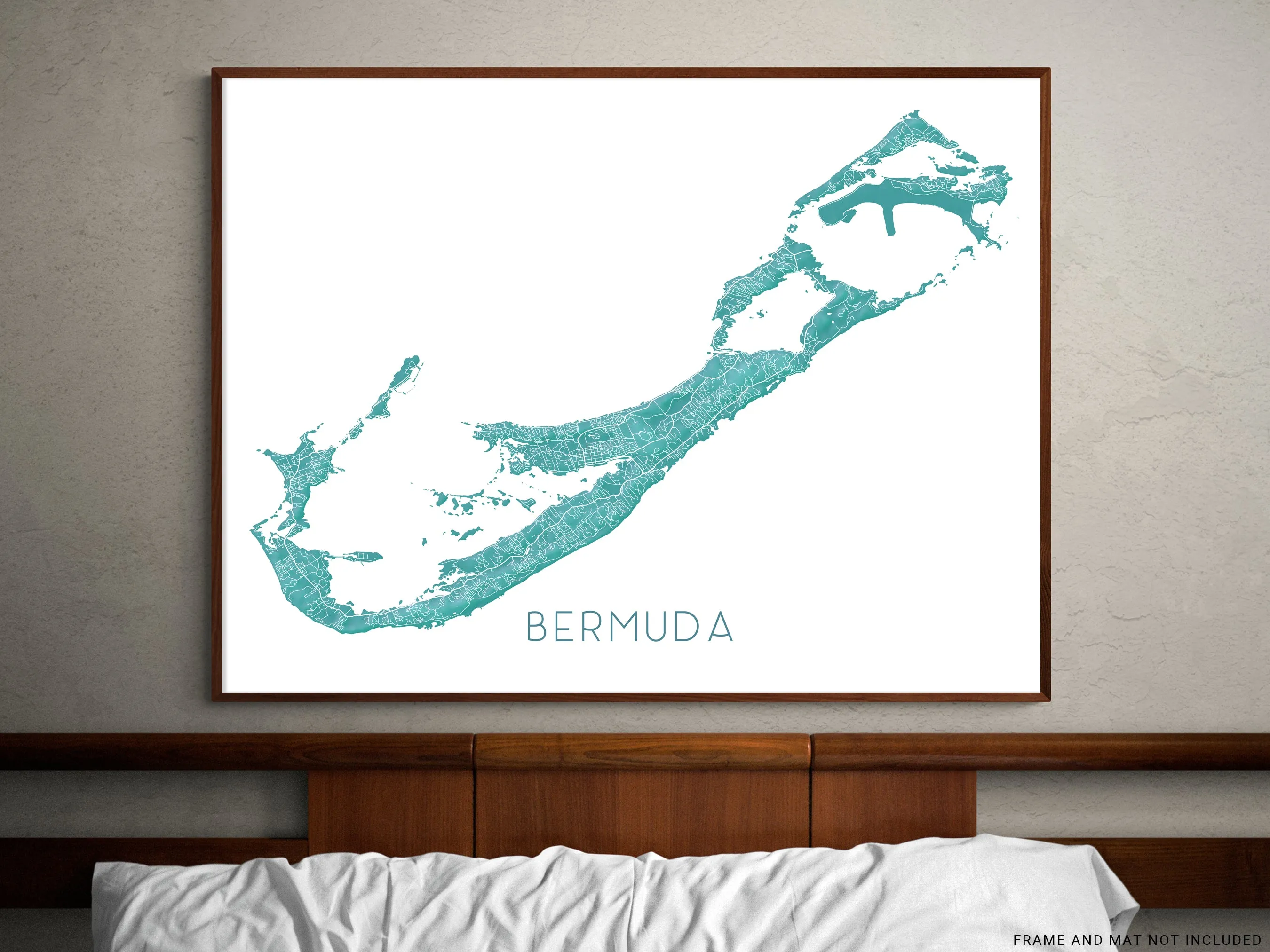 Bermuda Map Wall Art Print, Turquoise 3D Topographic North Atlantic Island Poster Maps