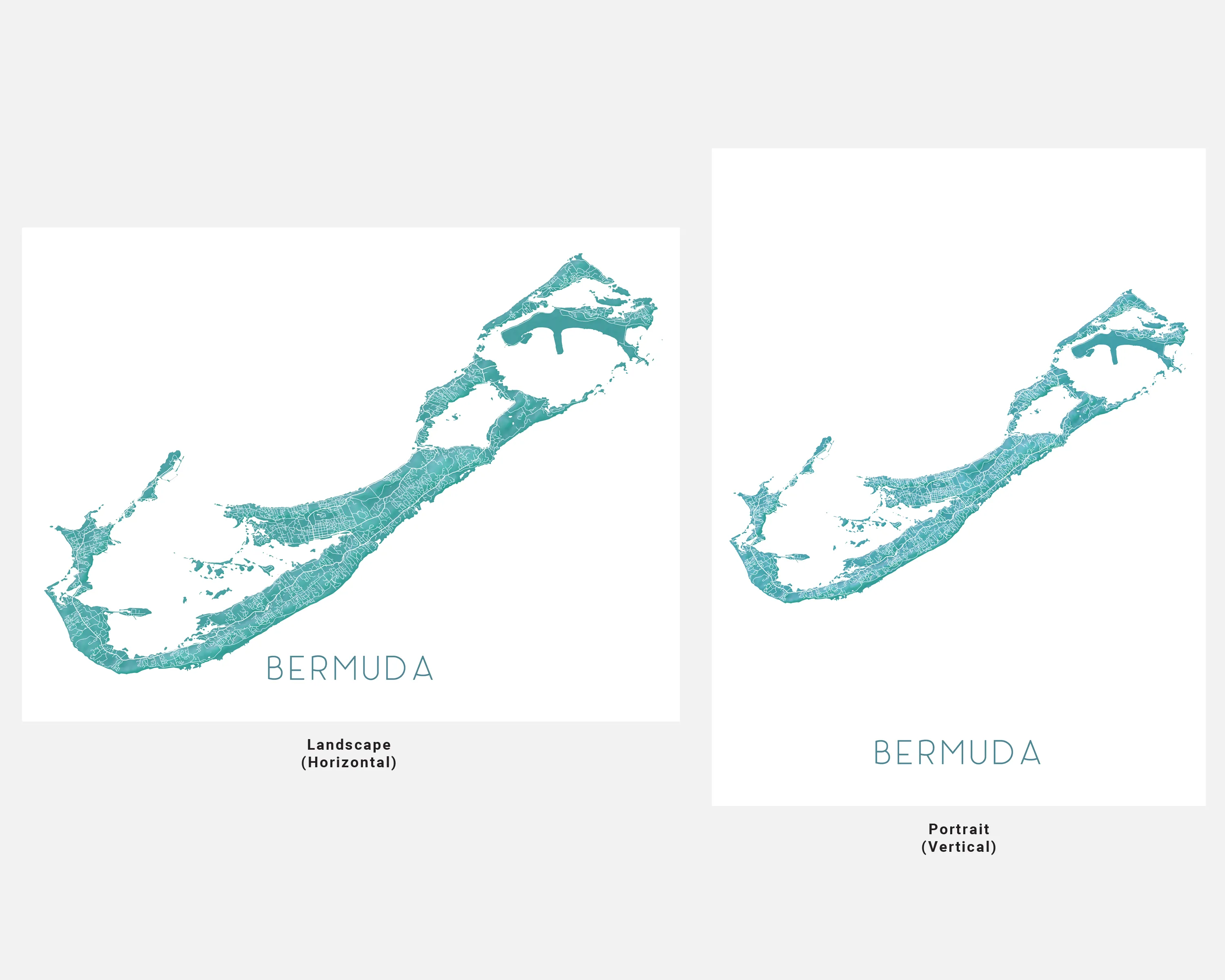 Bermuda Map Wall Art Print, Turquoise 3D Topographic North Atlantic Island Poster Maps