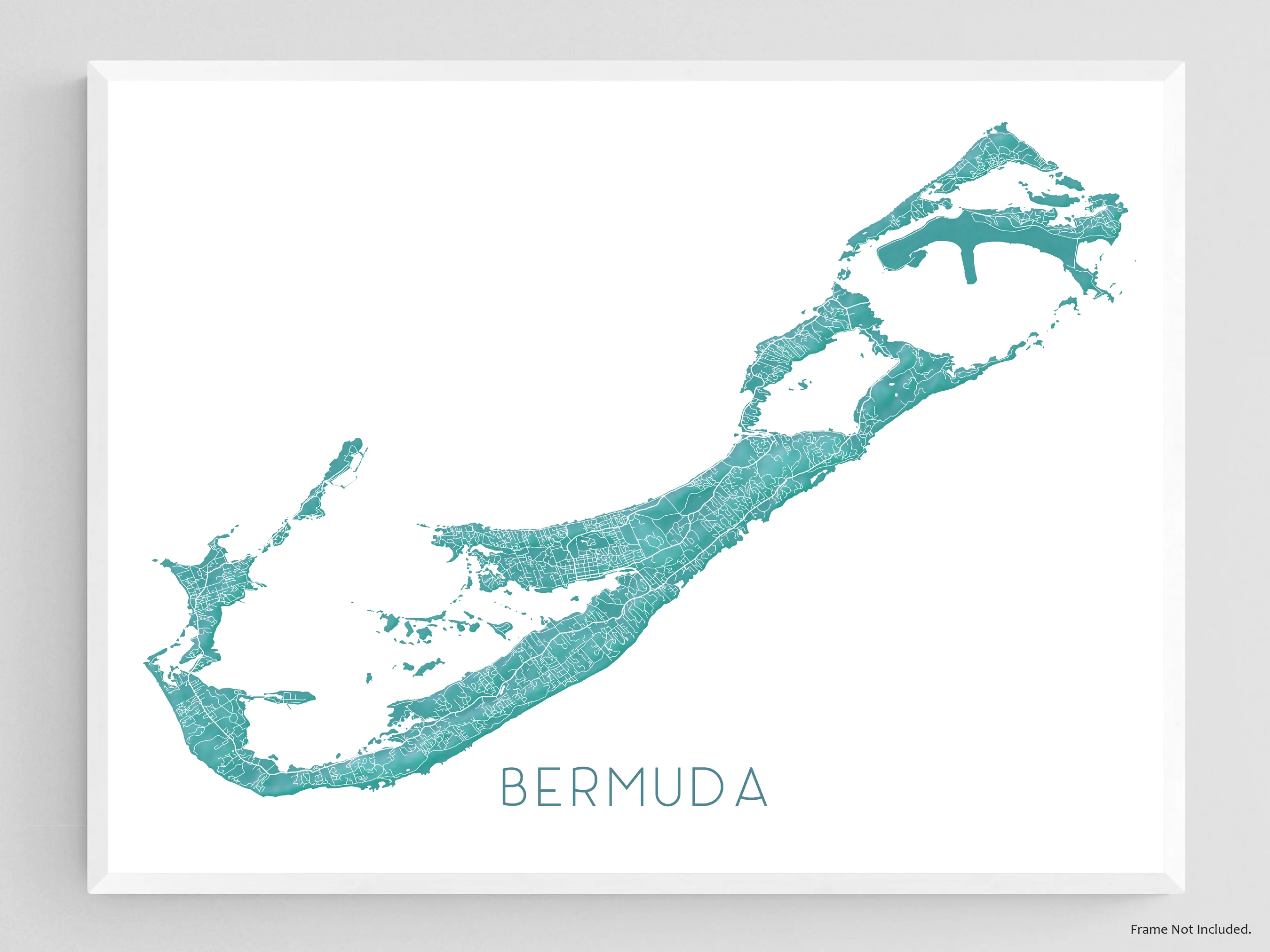 Bermuda Map Wall Art Print, Turquoise 3D Topographic North Atlantic Island Poster Maps