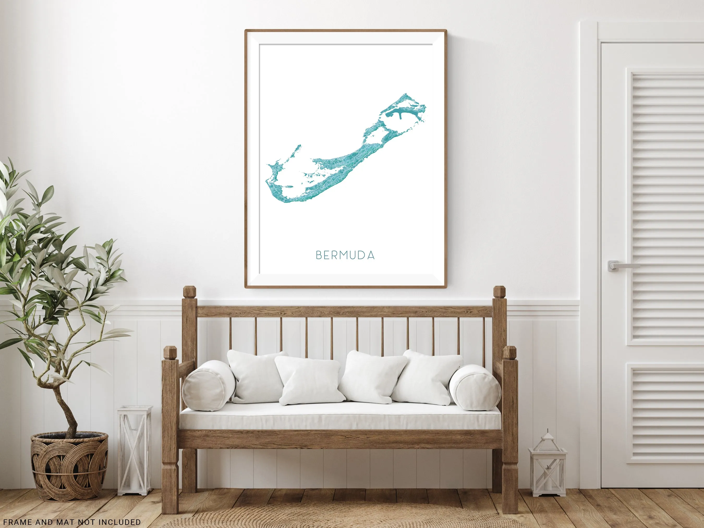 Bermuda Map Wall Art Print, Turquoise 3D Topographic North Atlantic Island Poster Maps