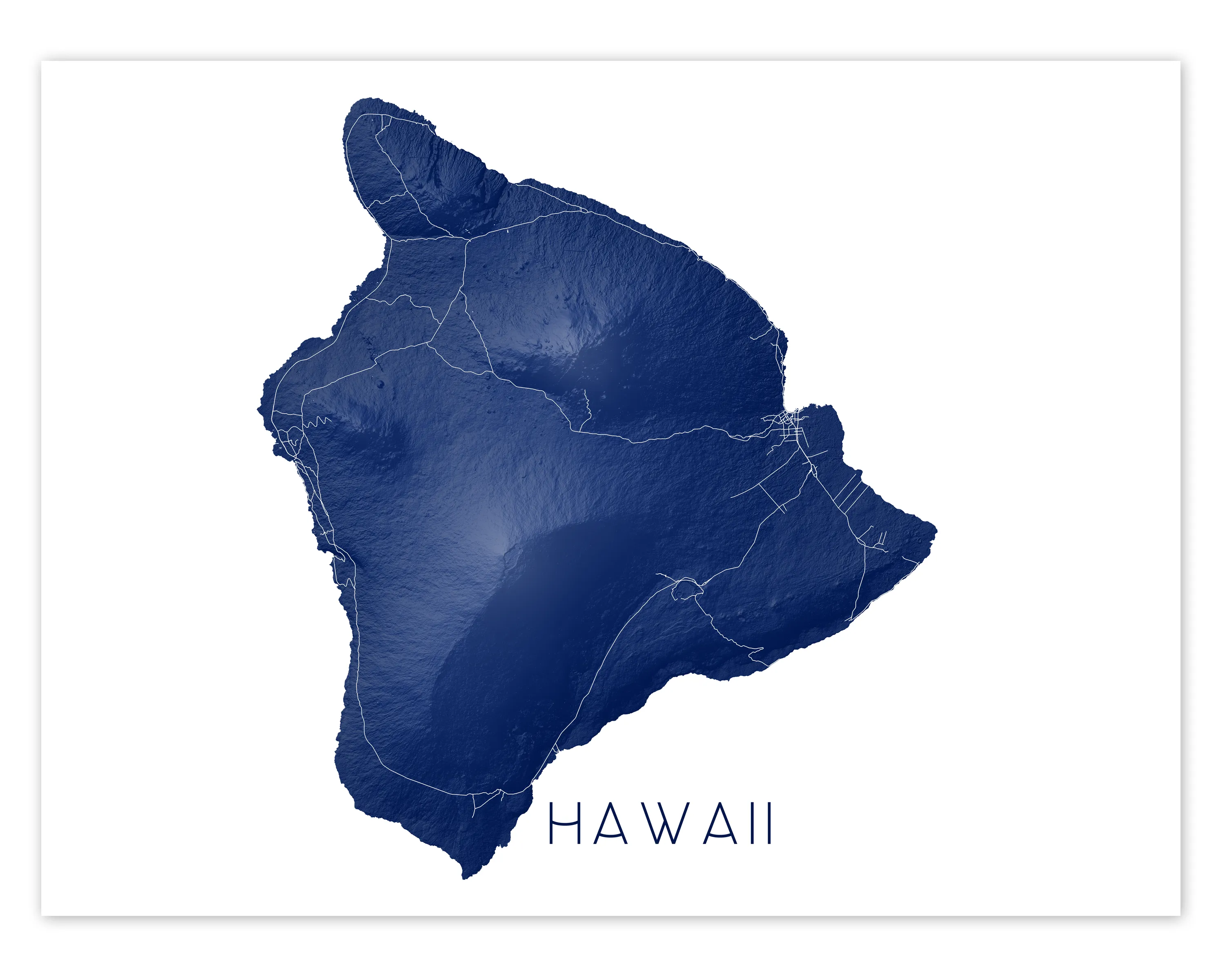 Big Island of Hawaii Map Wall Art Print Poster - Topographic Map of Hawaii Road Maps, Hilo Kona