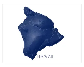 Big Island of Hawaii Map Wall Art Print Poster - Topographic Map of Hawaii Road Maps, Hilo Kona