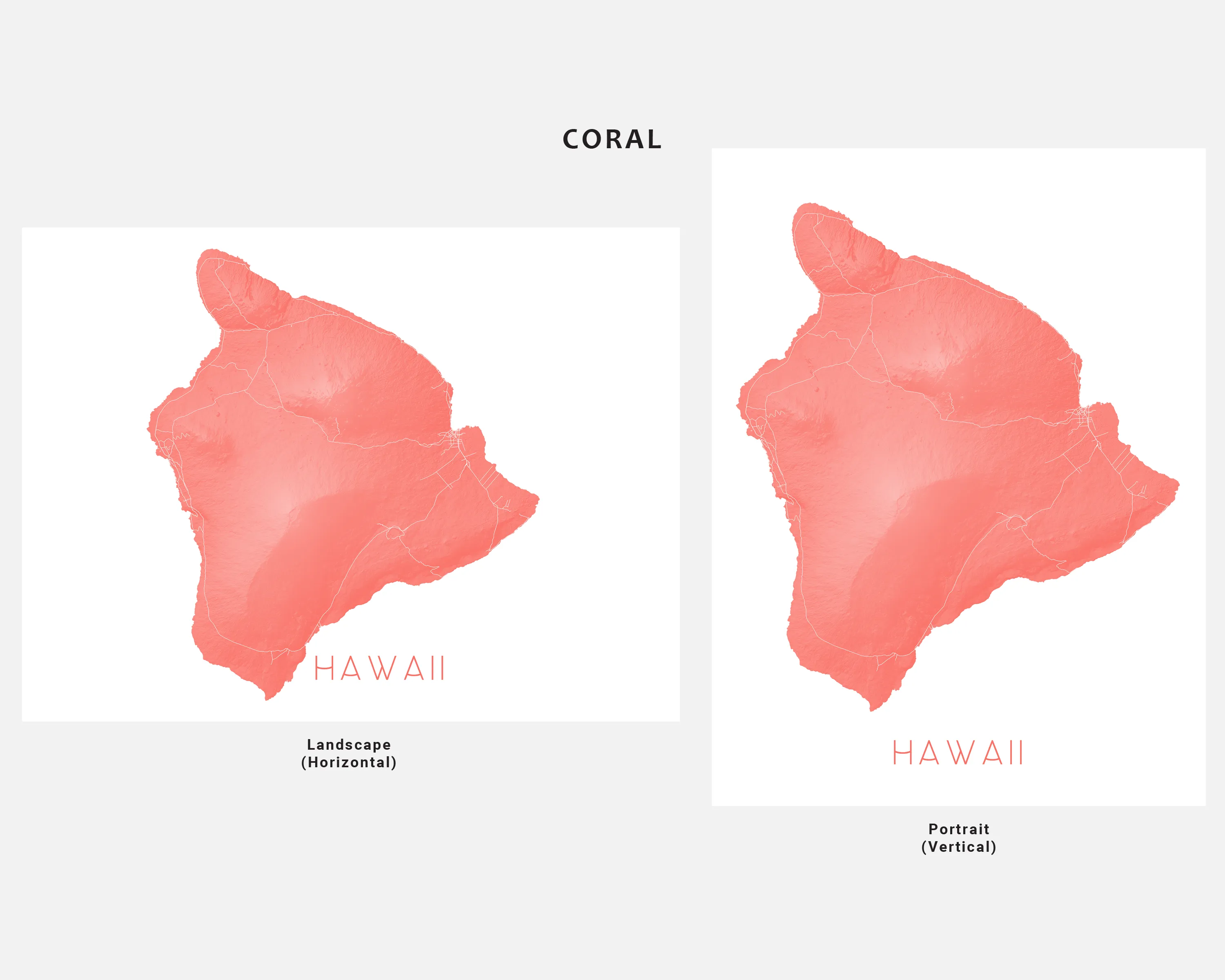 Big Island of Hawaii Map Wall Art Print Poster - Topographic Map of Hawaii Road Maps, Hilo Kona