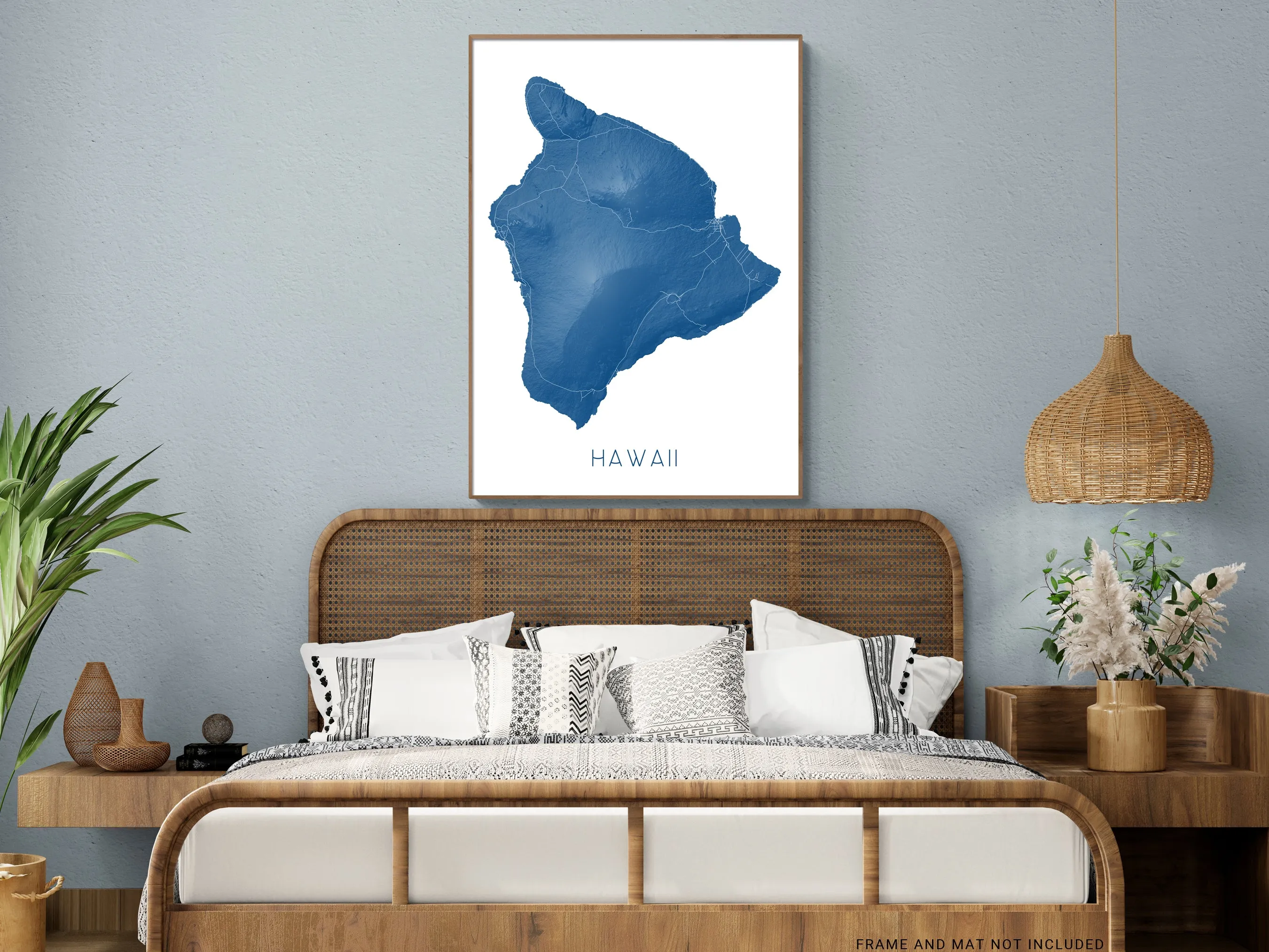 Big Island of Hawaii Map Wall Art Print Poster - Topographic Map of Hawaii Road Maps, Hilo Kona
