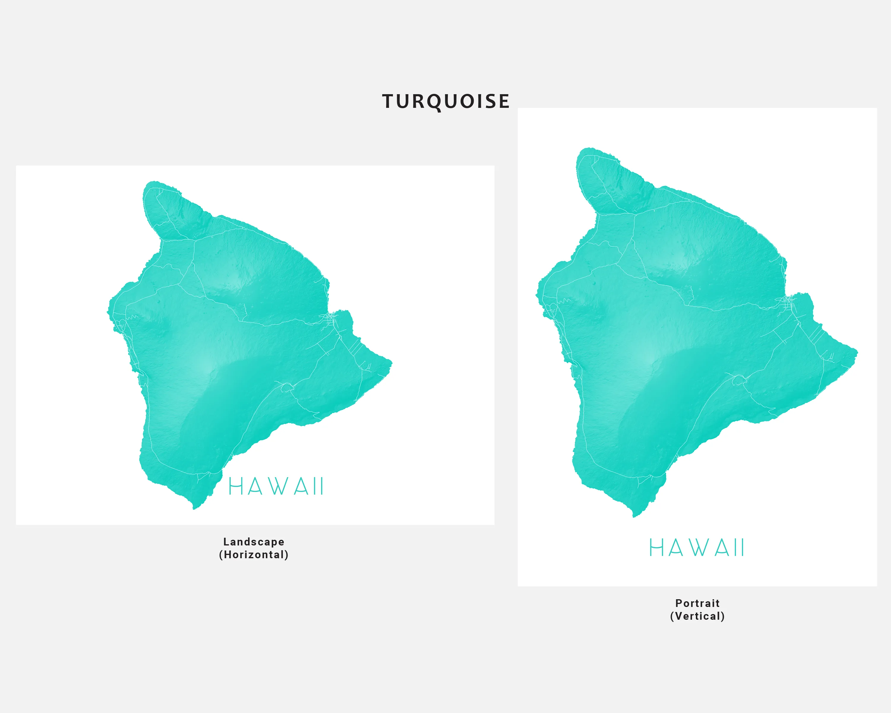 Big Island of Hawaii Map Wall Art Print Poster - Topographic Map of Hawaii Road Maps, Hilo Kona