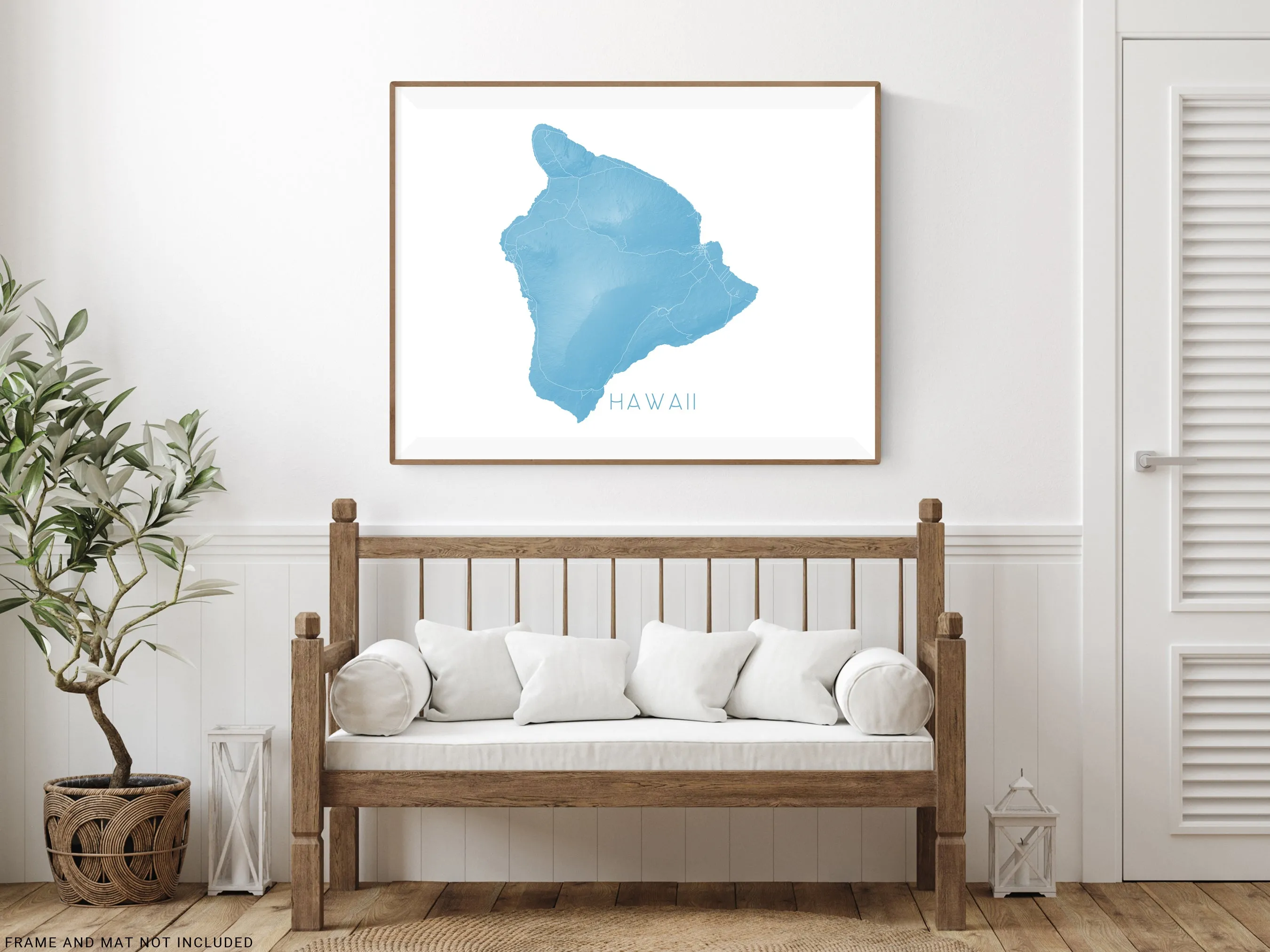 Big Island of Hawaii Map Wall Art Print Poster - Topographic Map of Hawaii Road Maps, Hilo Kona