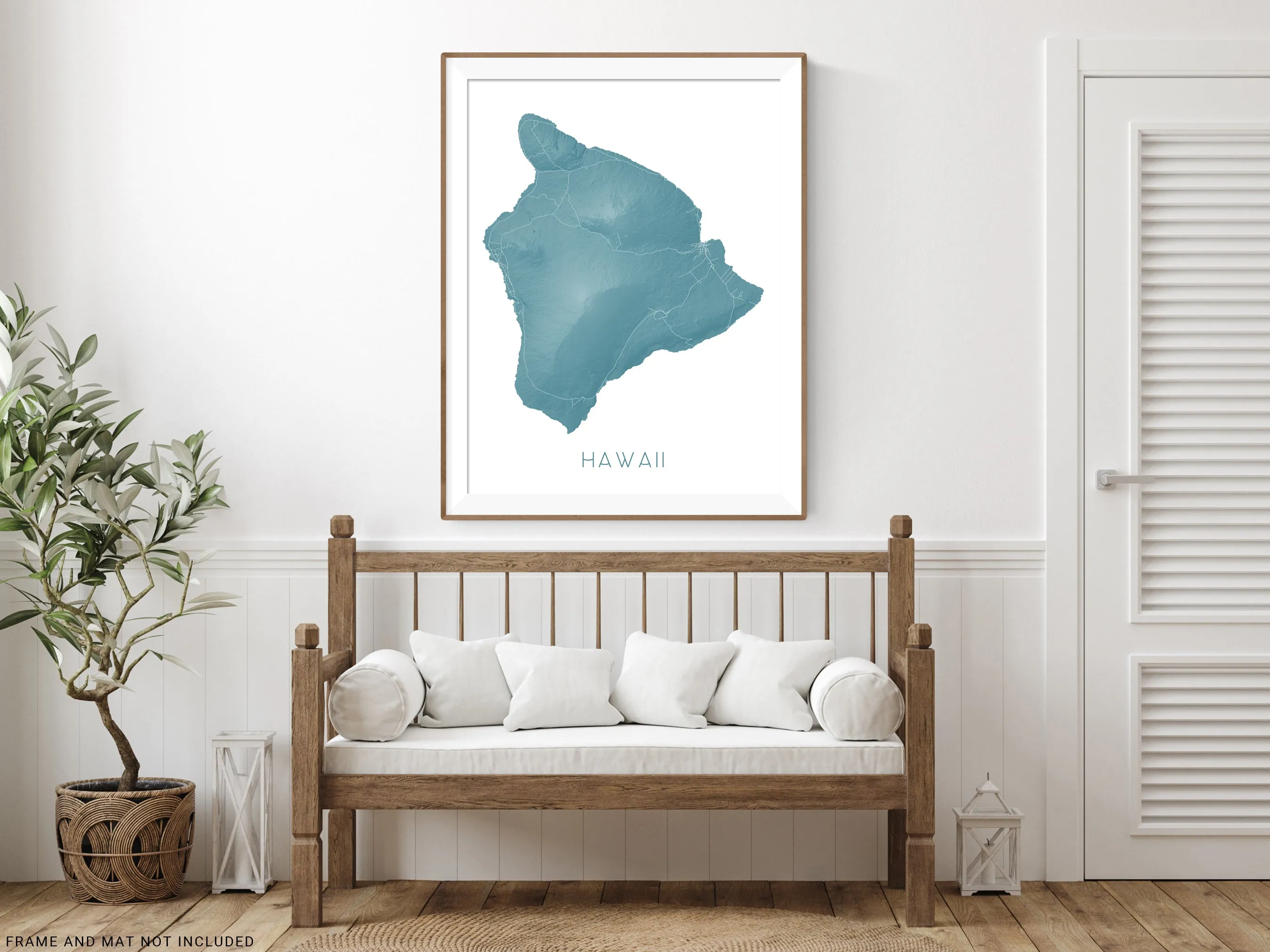 Big Island of Hawaii Map Wall Art Print Poster - Topographic Map of Hawaii Road Maps, Hilo Kona