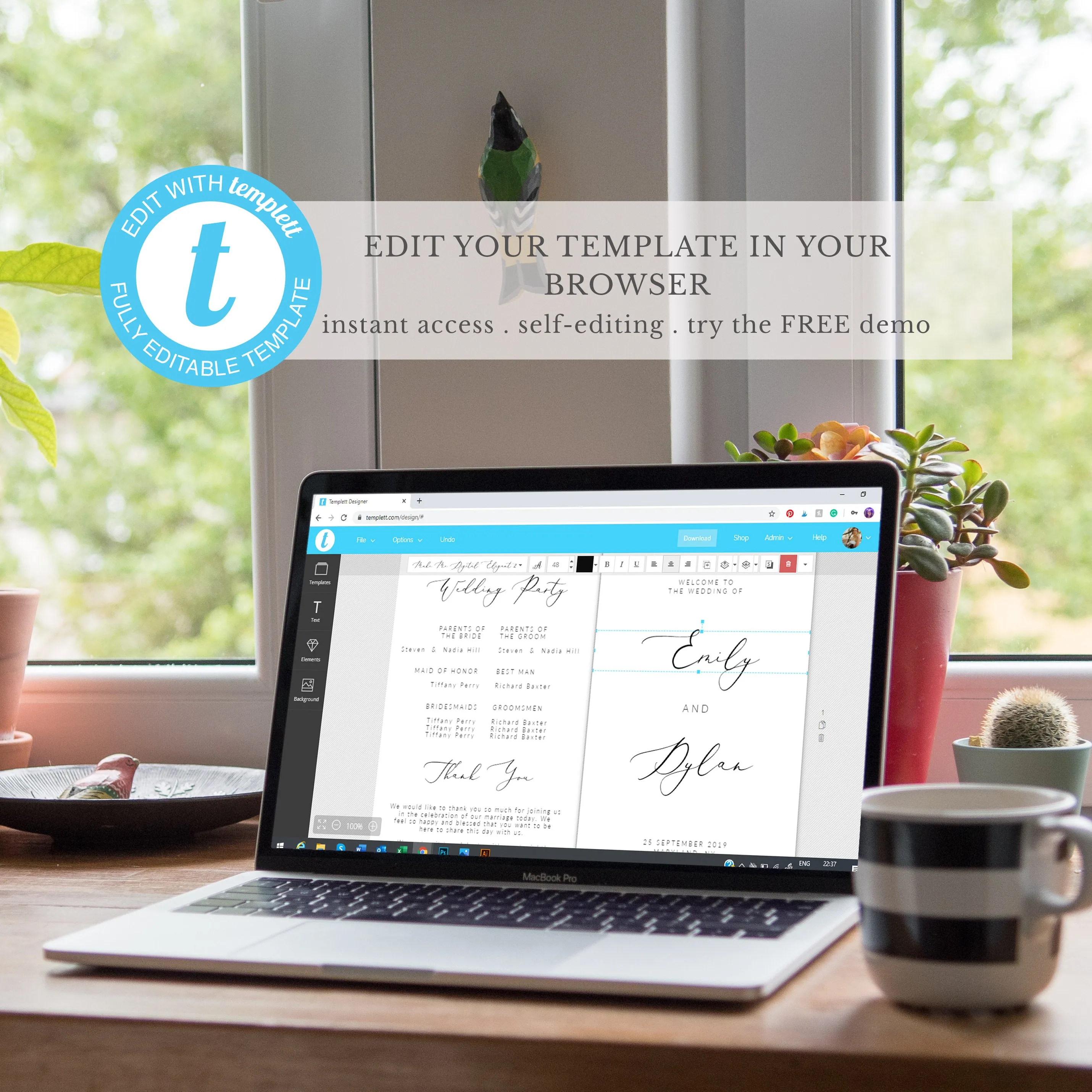 Blue Eucalyptus Thank You Card Table Printable