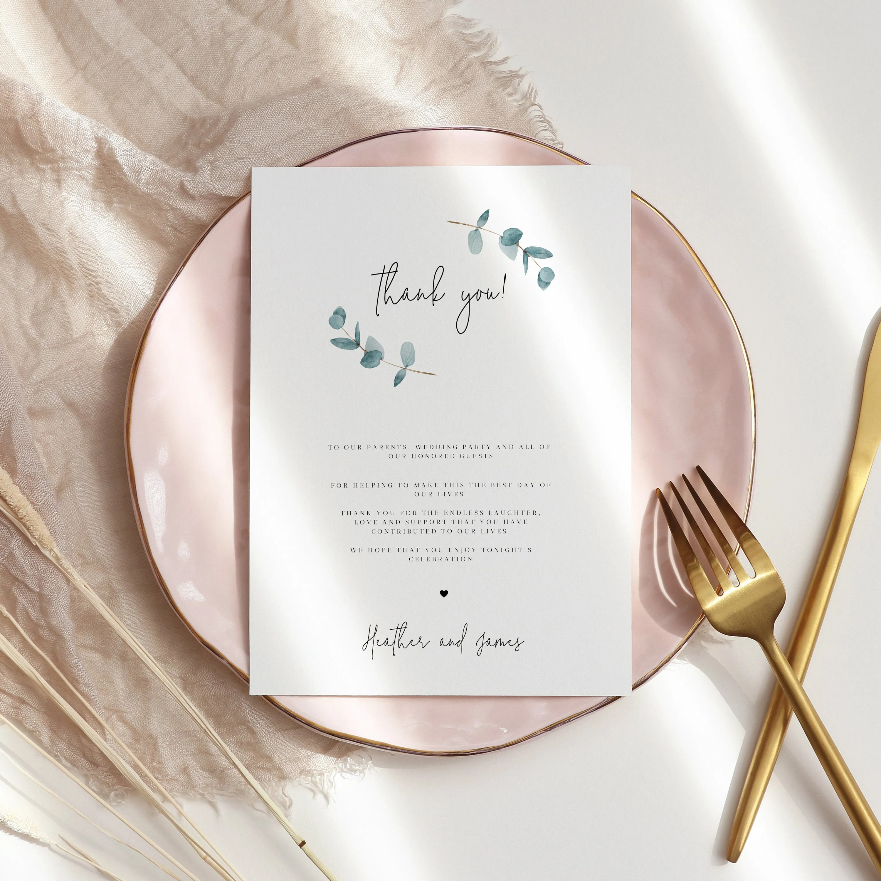 Blue Eucalyptus Thank You Card Table Printable