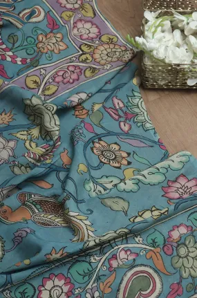 Blue Pen Kalamkari Pure Silk Dupatta