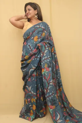 Blue Pen Kalamkari Pure Silk Saree