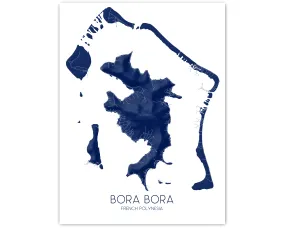 Bora Bora Map - Bora Bora Wall Art Print, French Polynesia Island Maps