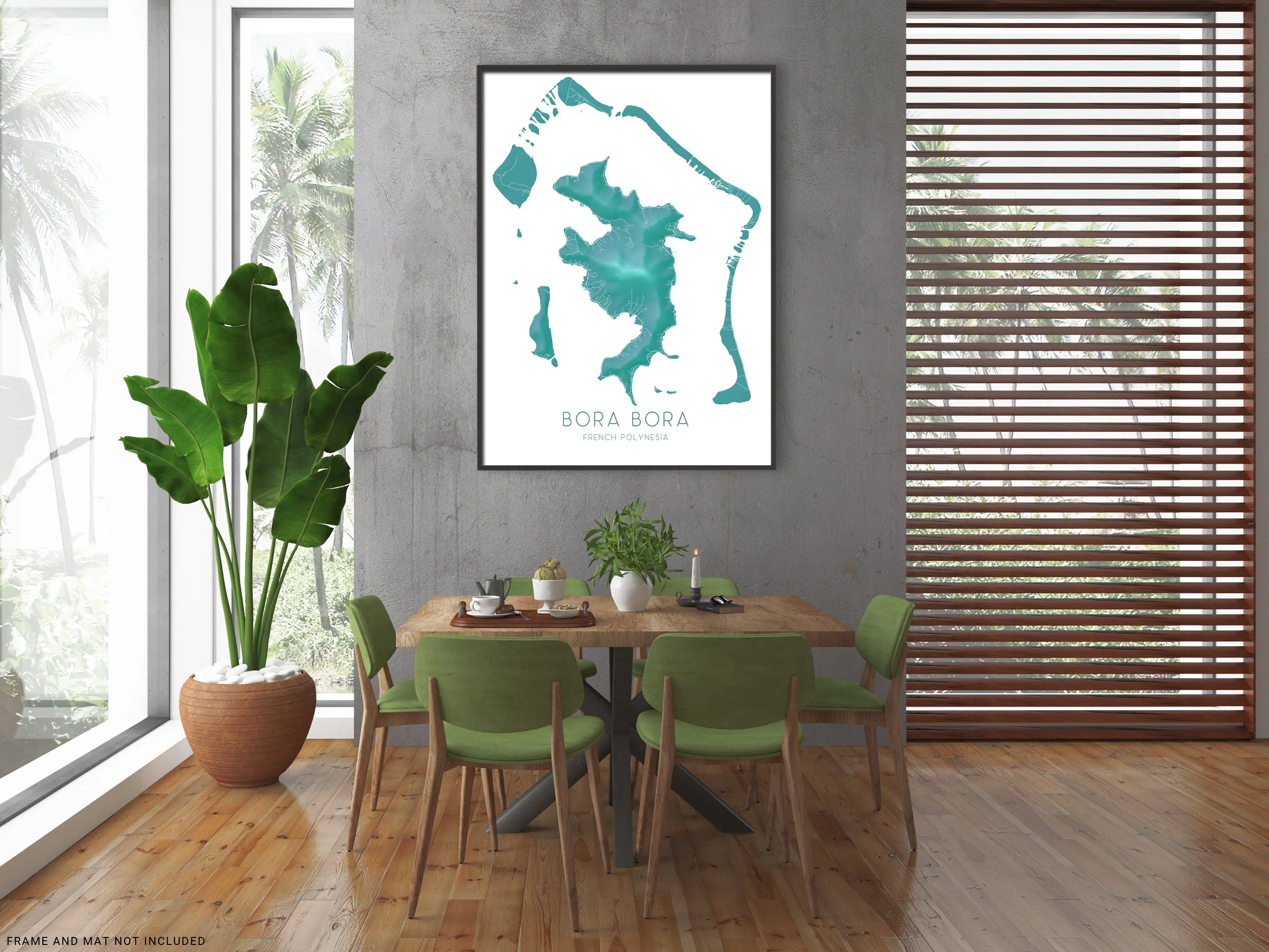 Bora Bora Map Print, Turquoise French Polynesia Island Wall Art Poster Maps