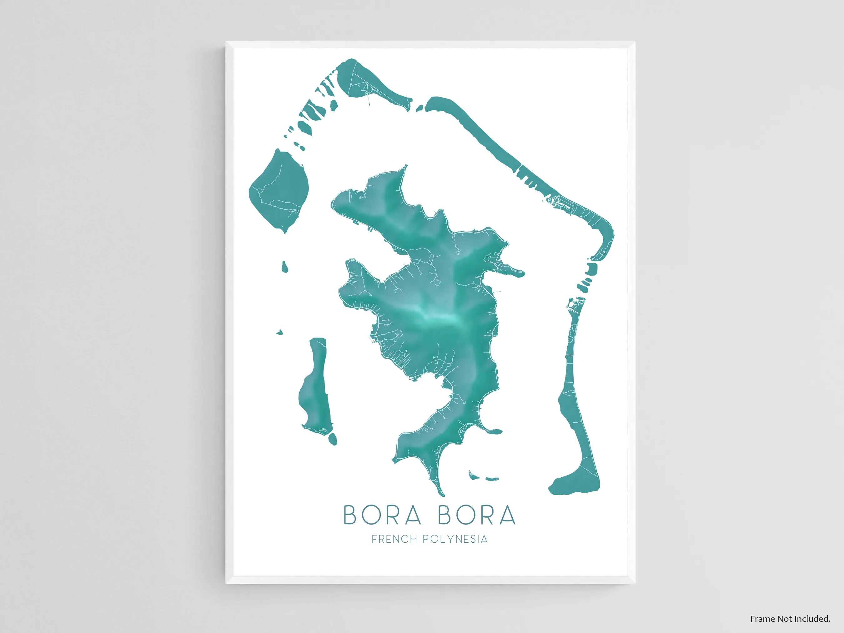 Bora Bora Map Print, Turquoise French Polynesia Island Wall Art Poster Maps