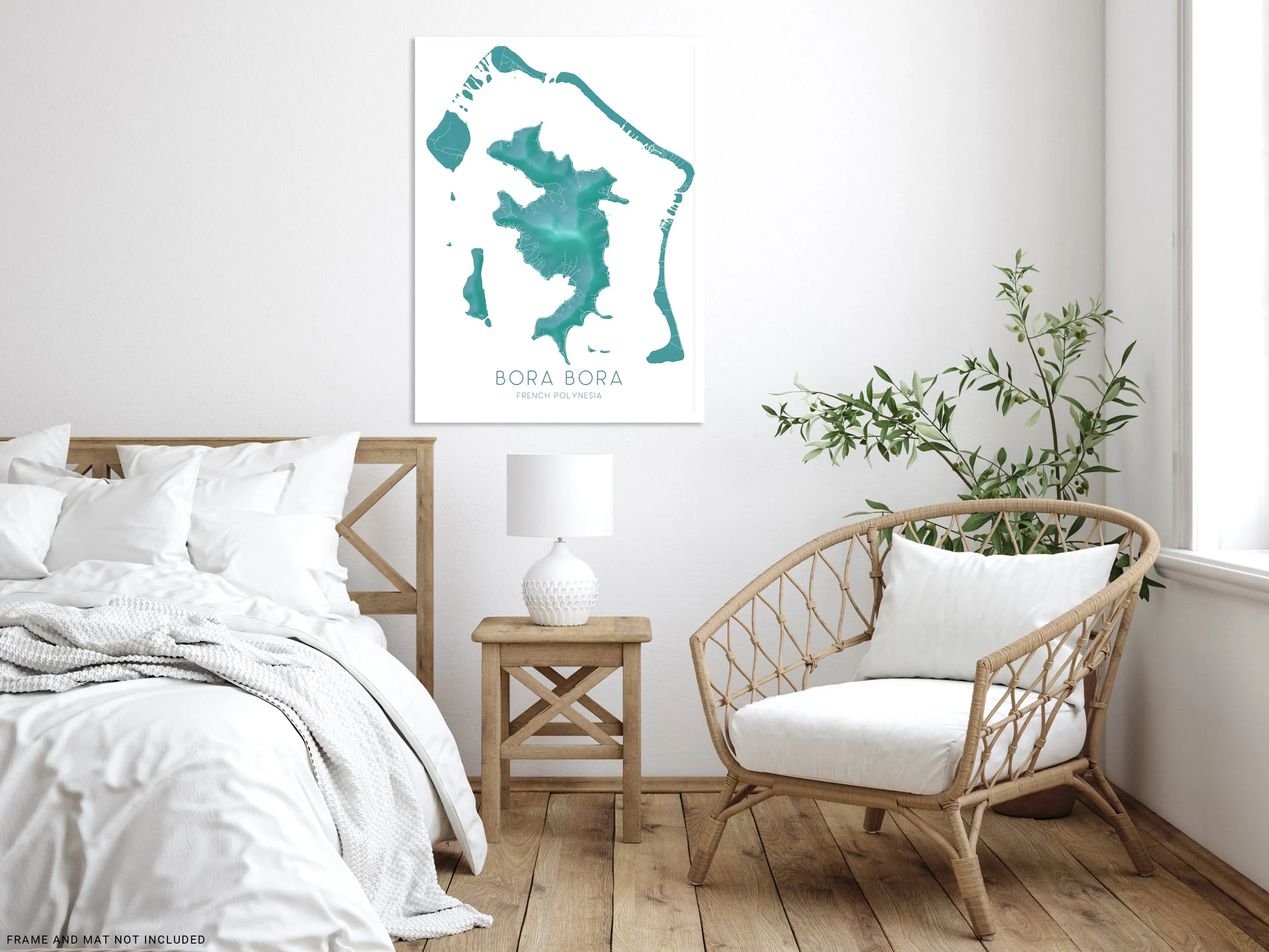 Bora Bora Map Print, Turquoise French Polynesia Island Wall Art Poster Maps
