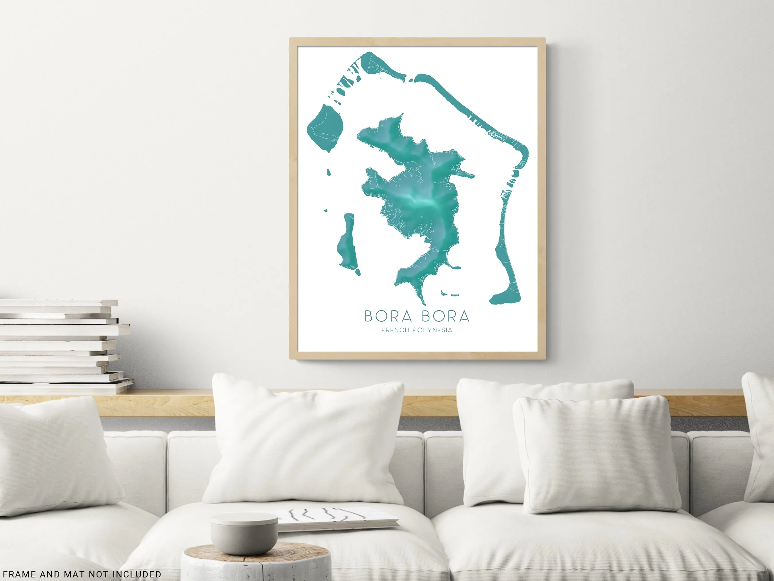Bora Bora Map Print, Turquoise French Polynesia Island Wall Art Poster Maps