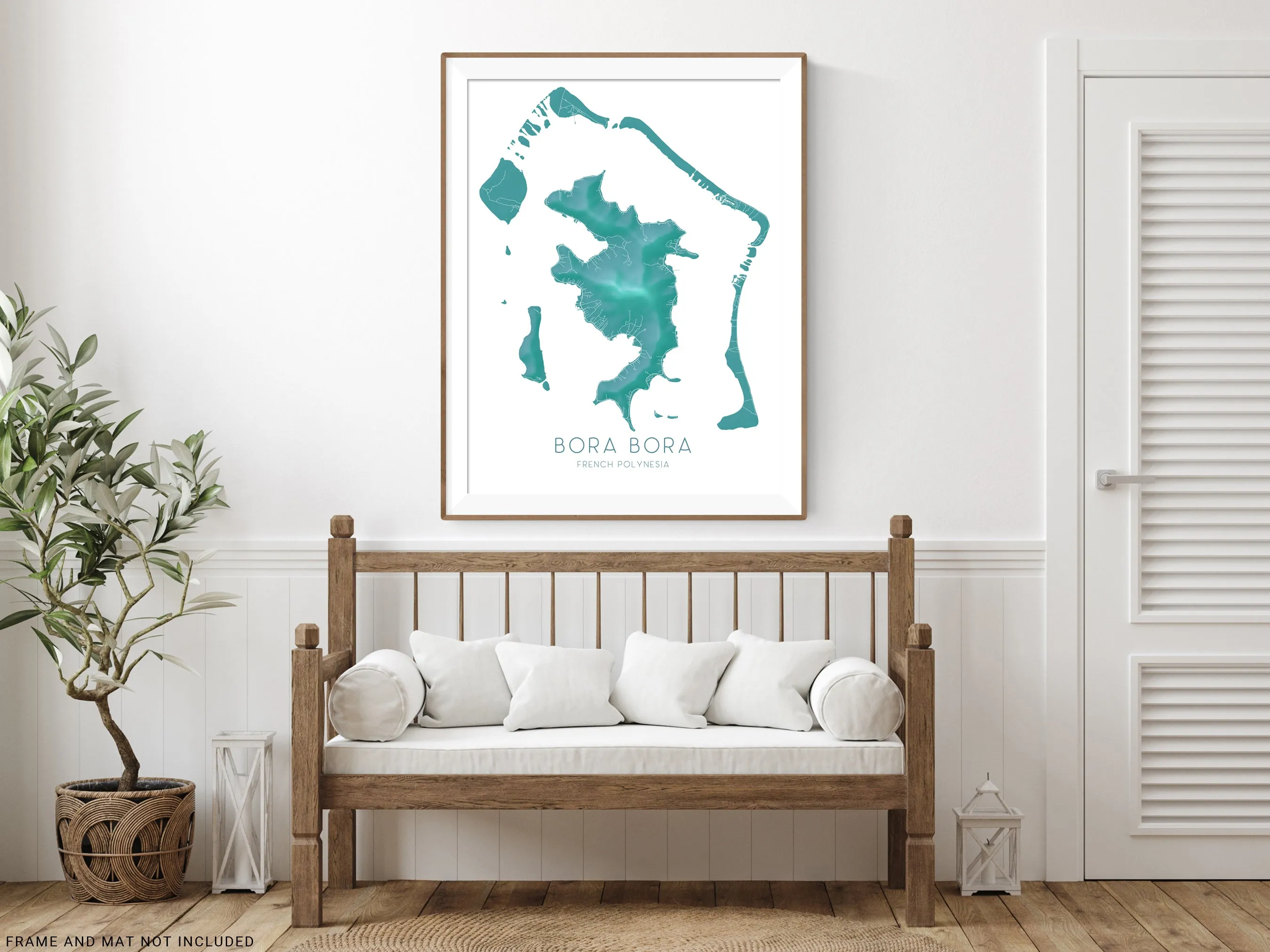 Bora Bora Map Print, Turquoise French Polynesia Island Wall Art Poster Maps