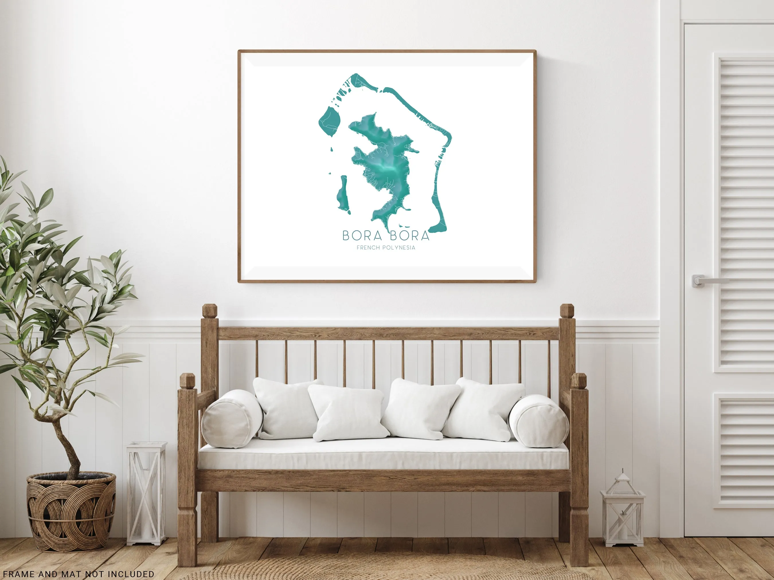 Bora Bora Map Print, Turquoise French Polynesia Island Wall Art Poster Maps