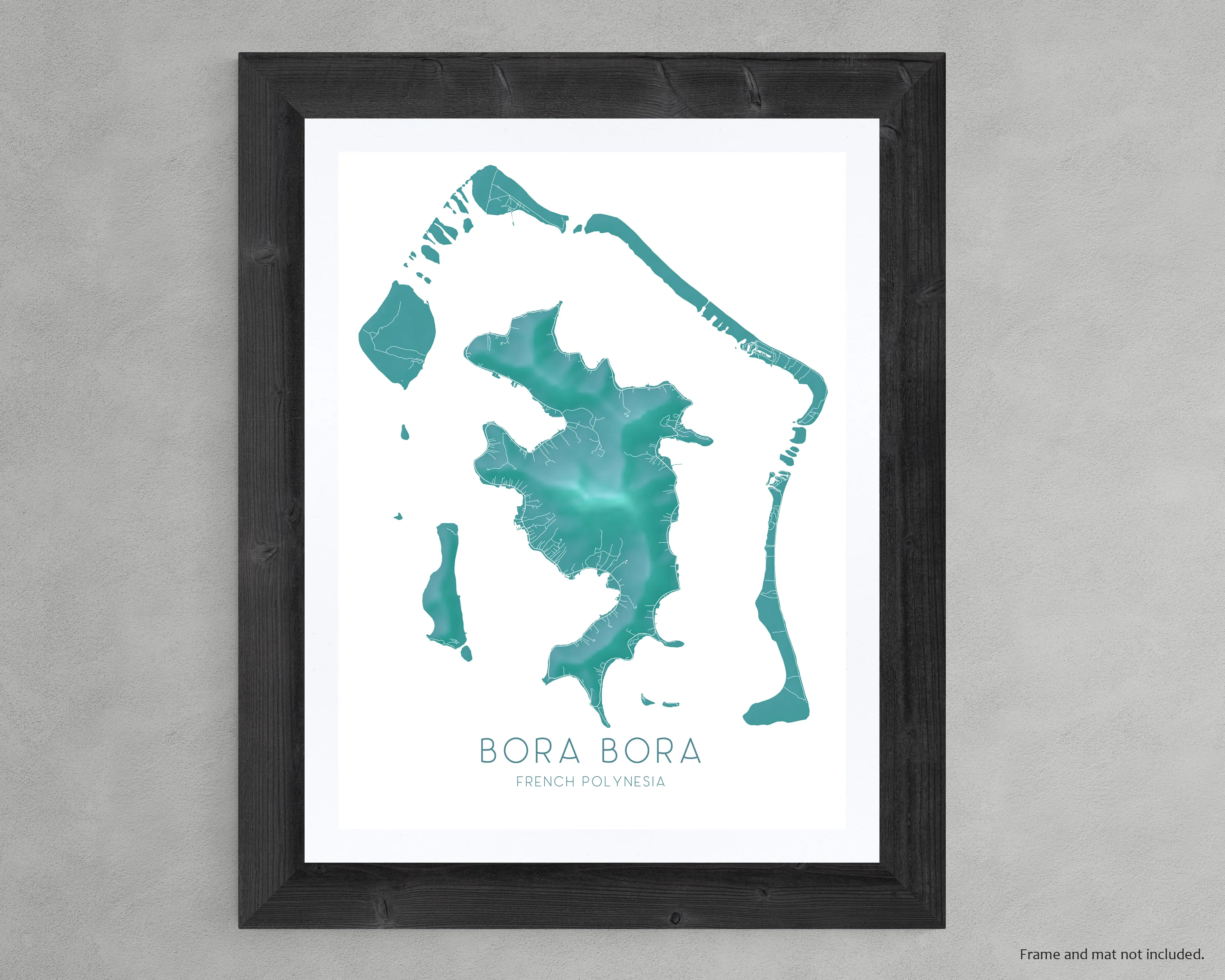 Bora Bora Map Print, Turquoise French Polynesia Island Wall Art Poster Maps
