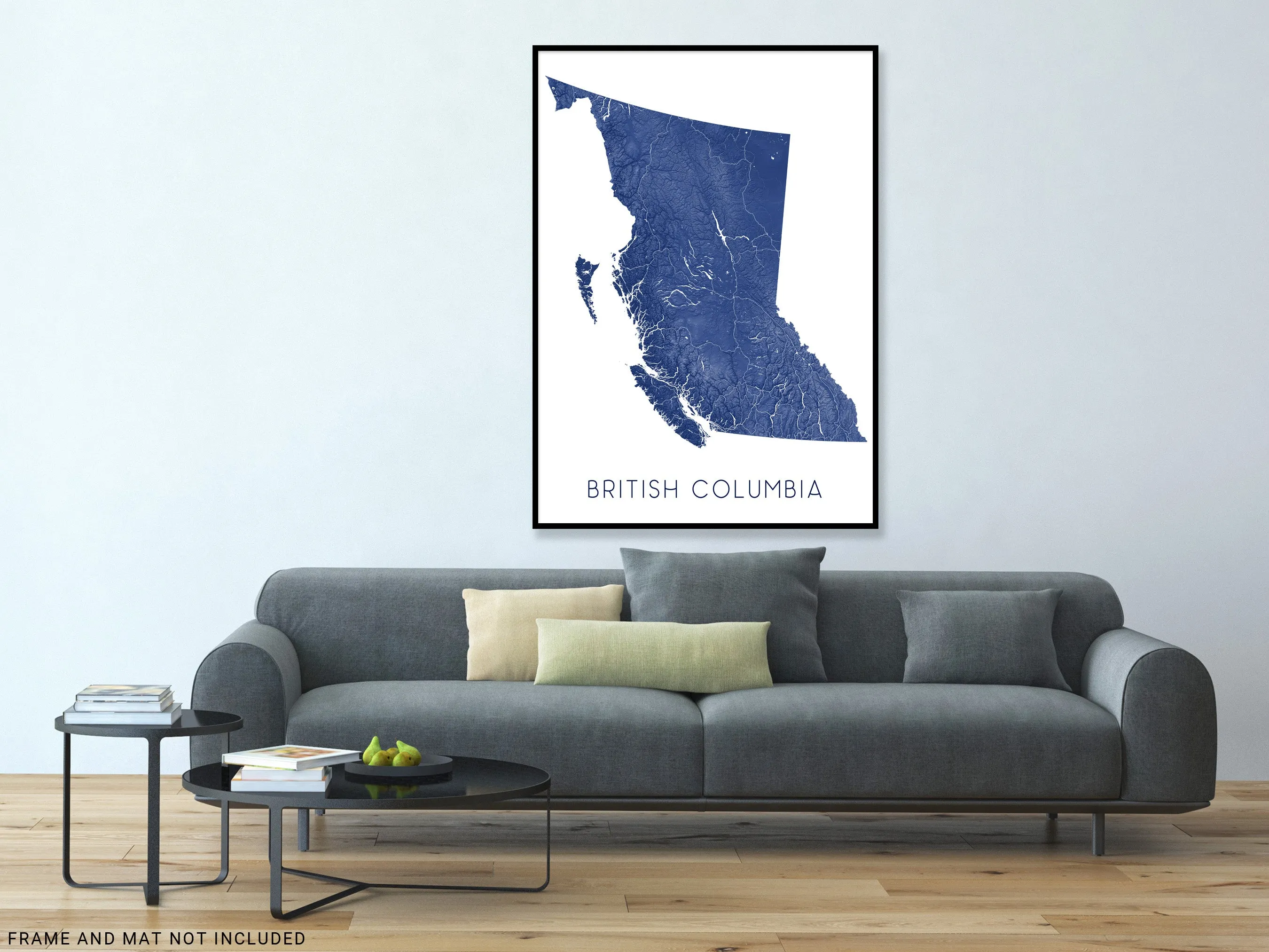 British Columbia Map Wall Art Print Poster - Topographic BC Canana Road Maps, Vancouver Victoria