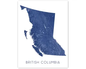 British Columbia Map Wall Art Print Poster - Topographic BC Canana Road Maps, Vancouver Victoria